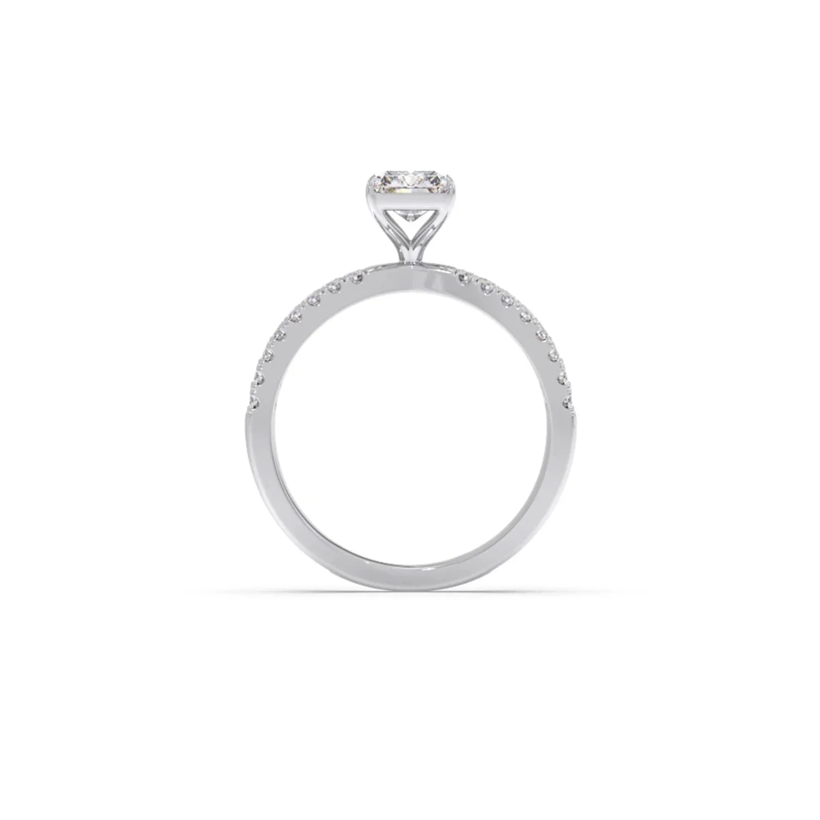 Emerald Diamond Crossover Micro Pave Engagement Ring - Image 11