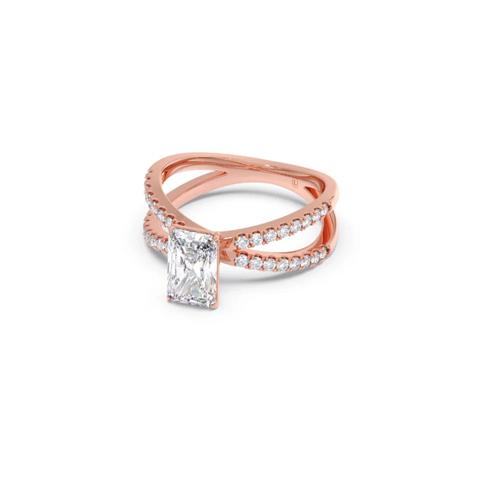 Emerald Diamond Crossover Micro Pave Engagement Ring - Image 4