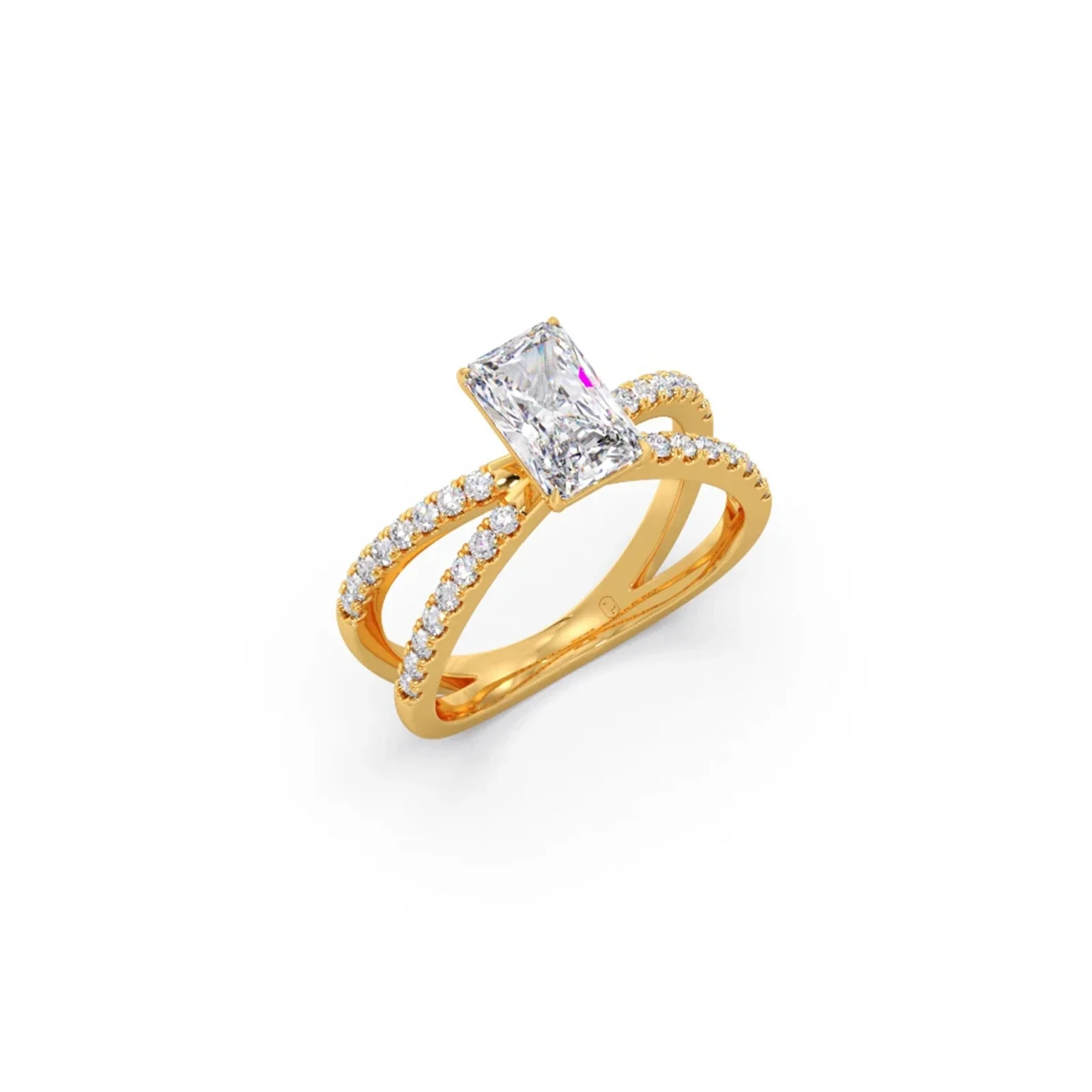 Emerald Diamond Crossover Micro Pave Engagement Ring - Image 5