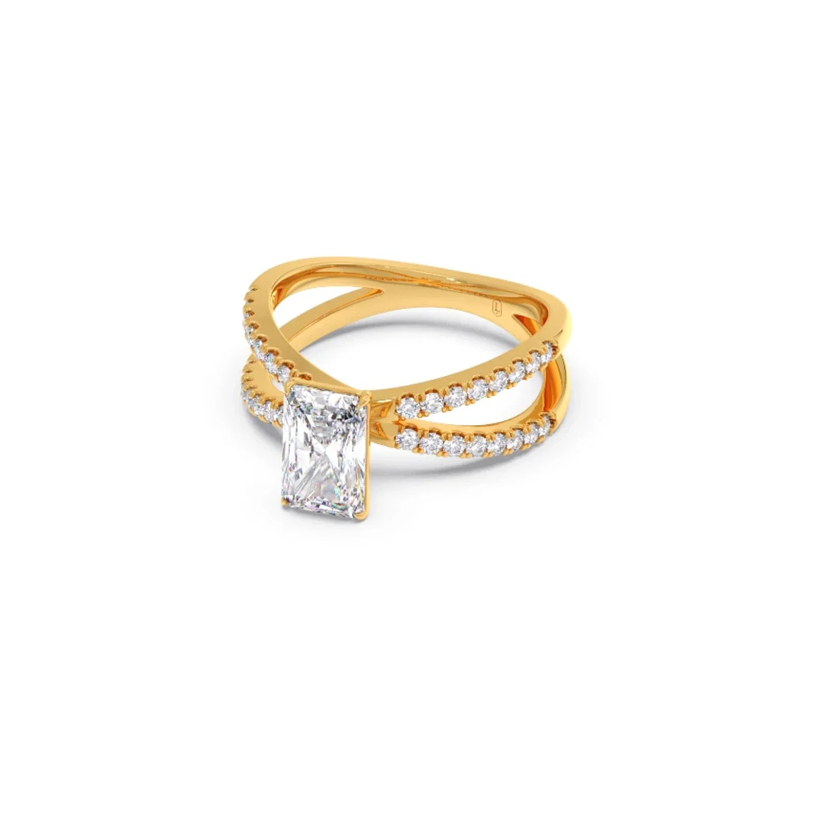 Emerald Diamond Crossover Micro Pave Engagement Ring - Image 8