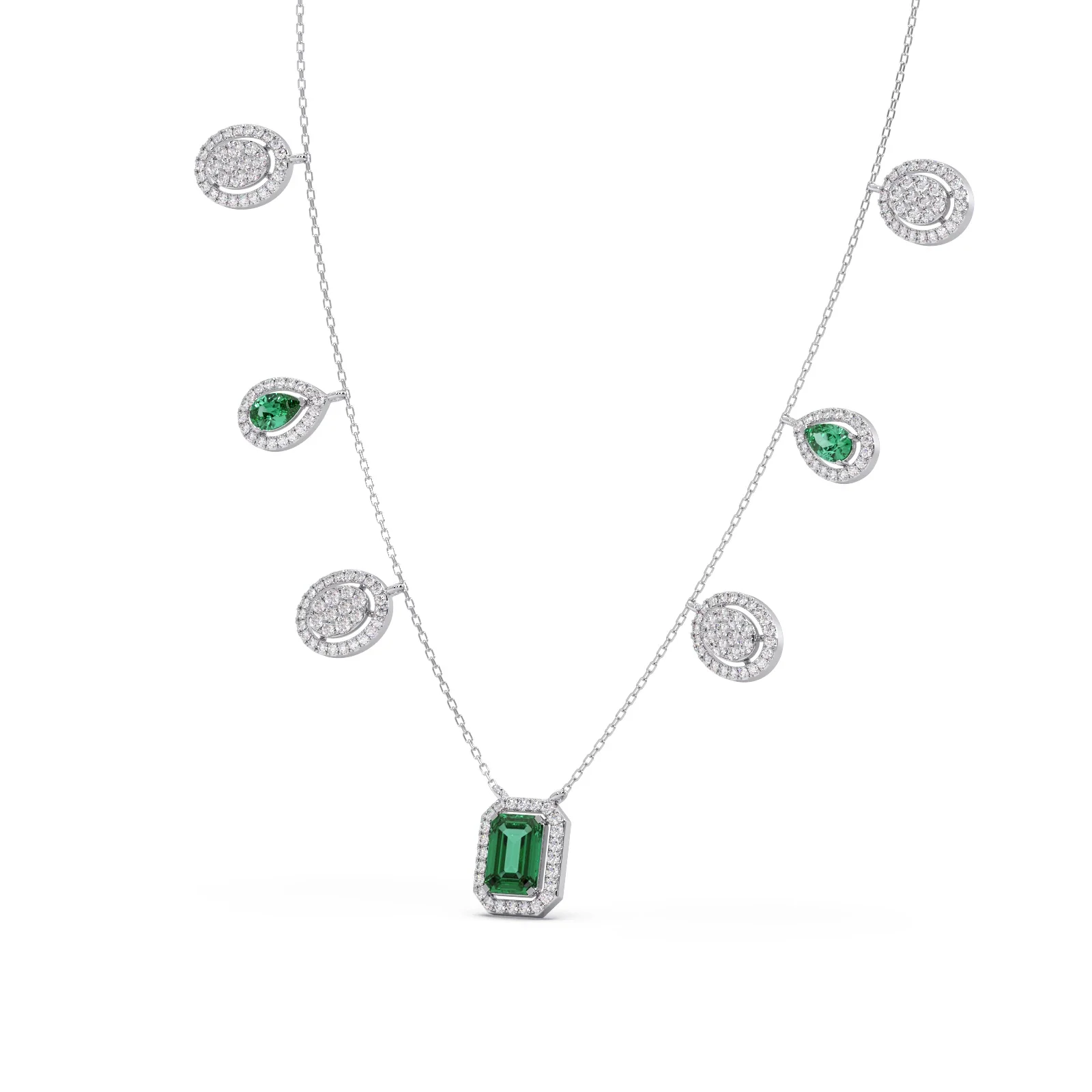 Diamond and Green Gemstone Dangle Necklace - Image 10