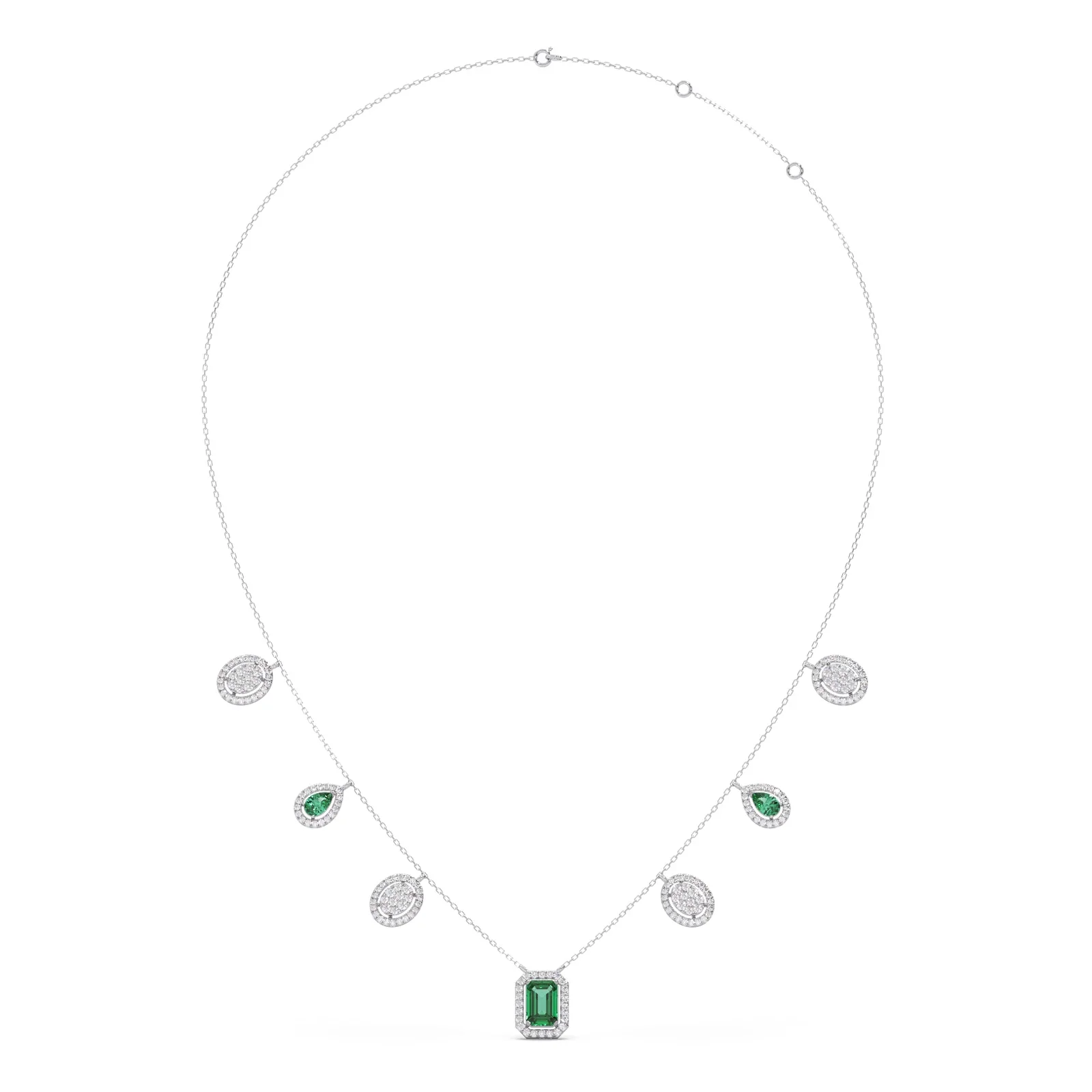 Diamond and Green Gemstone Dangle Necklace - Image 11