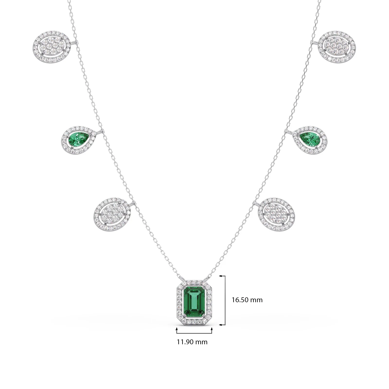 Diamond and Green Gemstone Dangle Necklace - Image 12