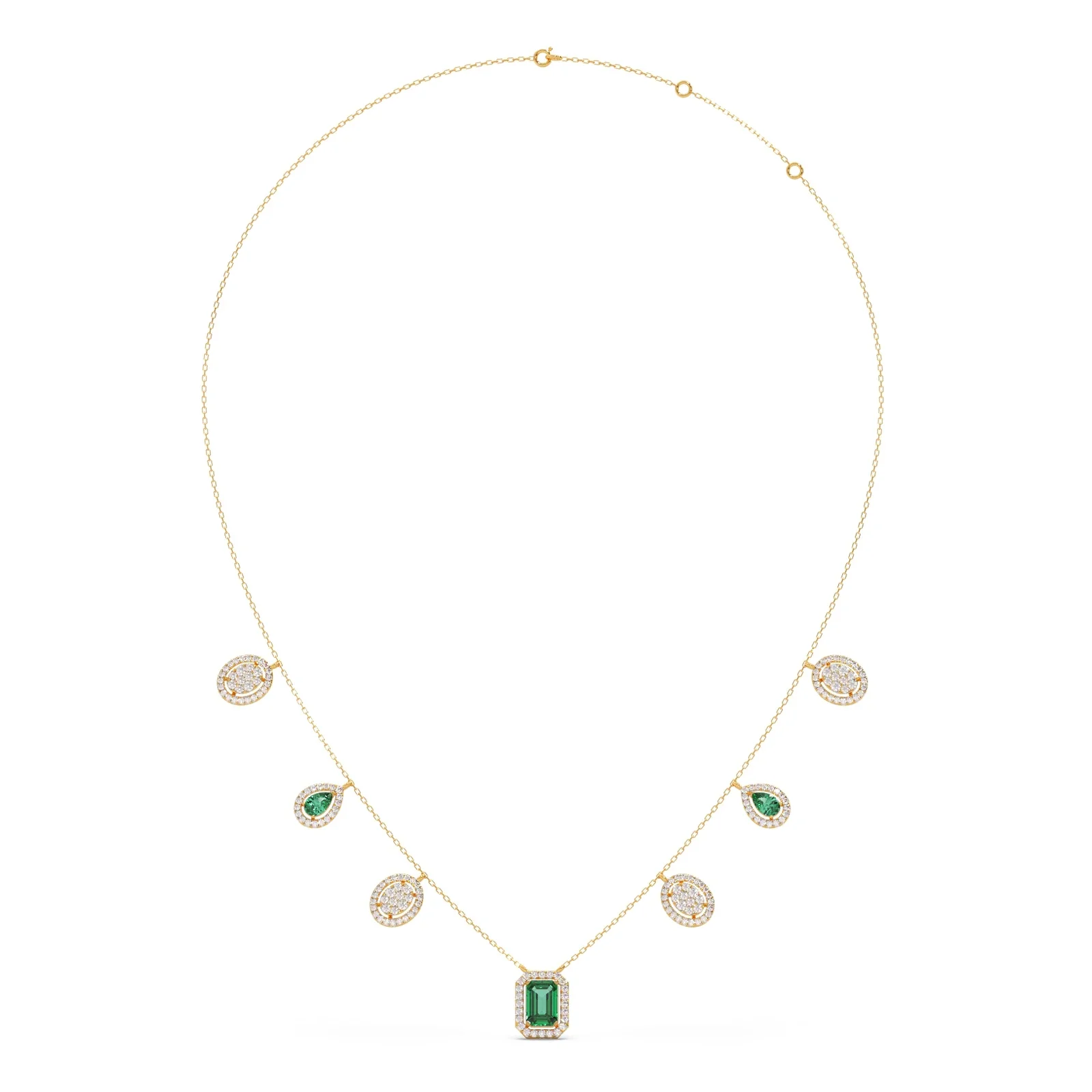 Diamond and Green Gemstone Dangle Necklace - Image 3