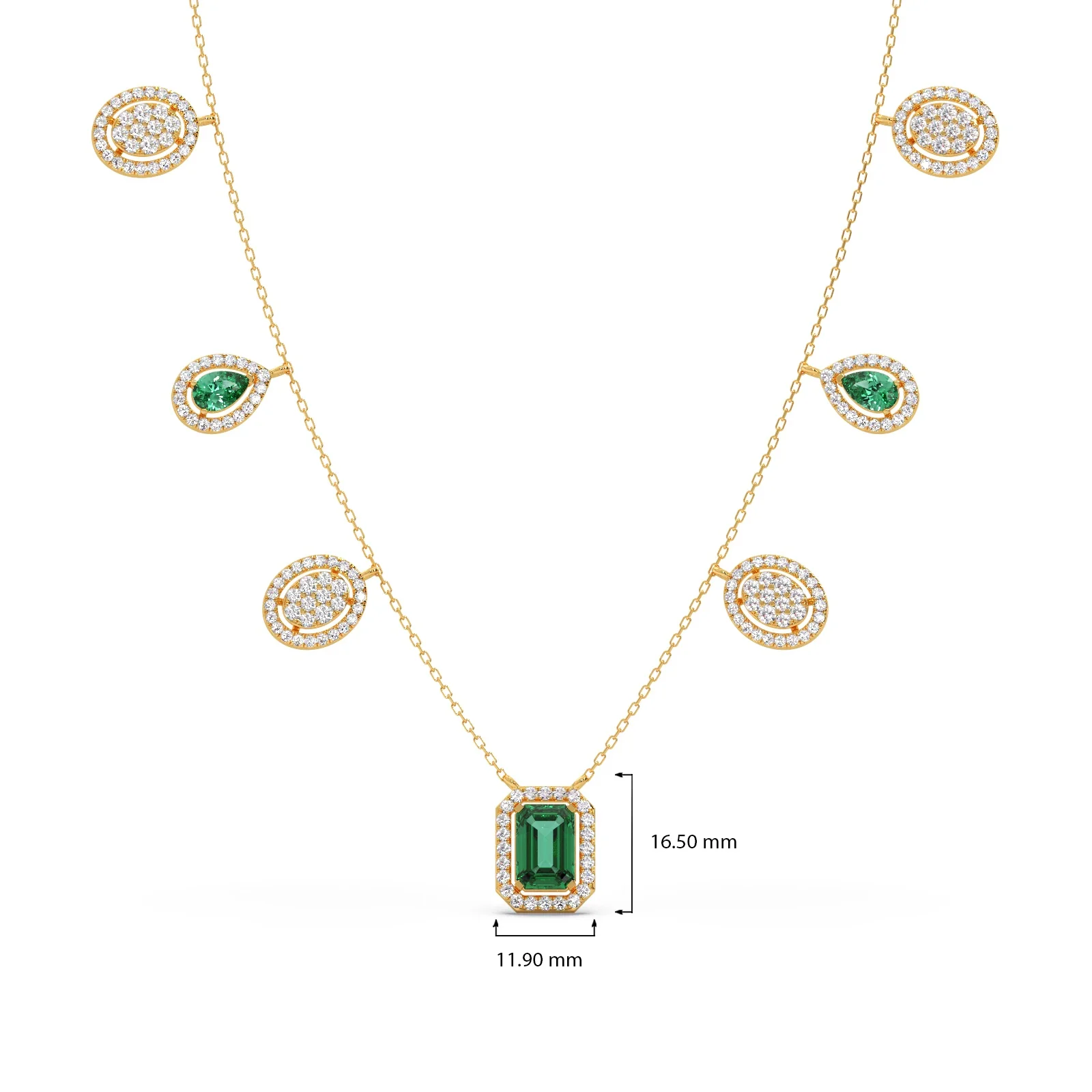 Diamond and Green Gemstone Dangle Necklace - Image 4