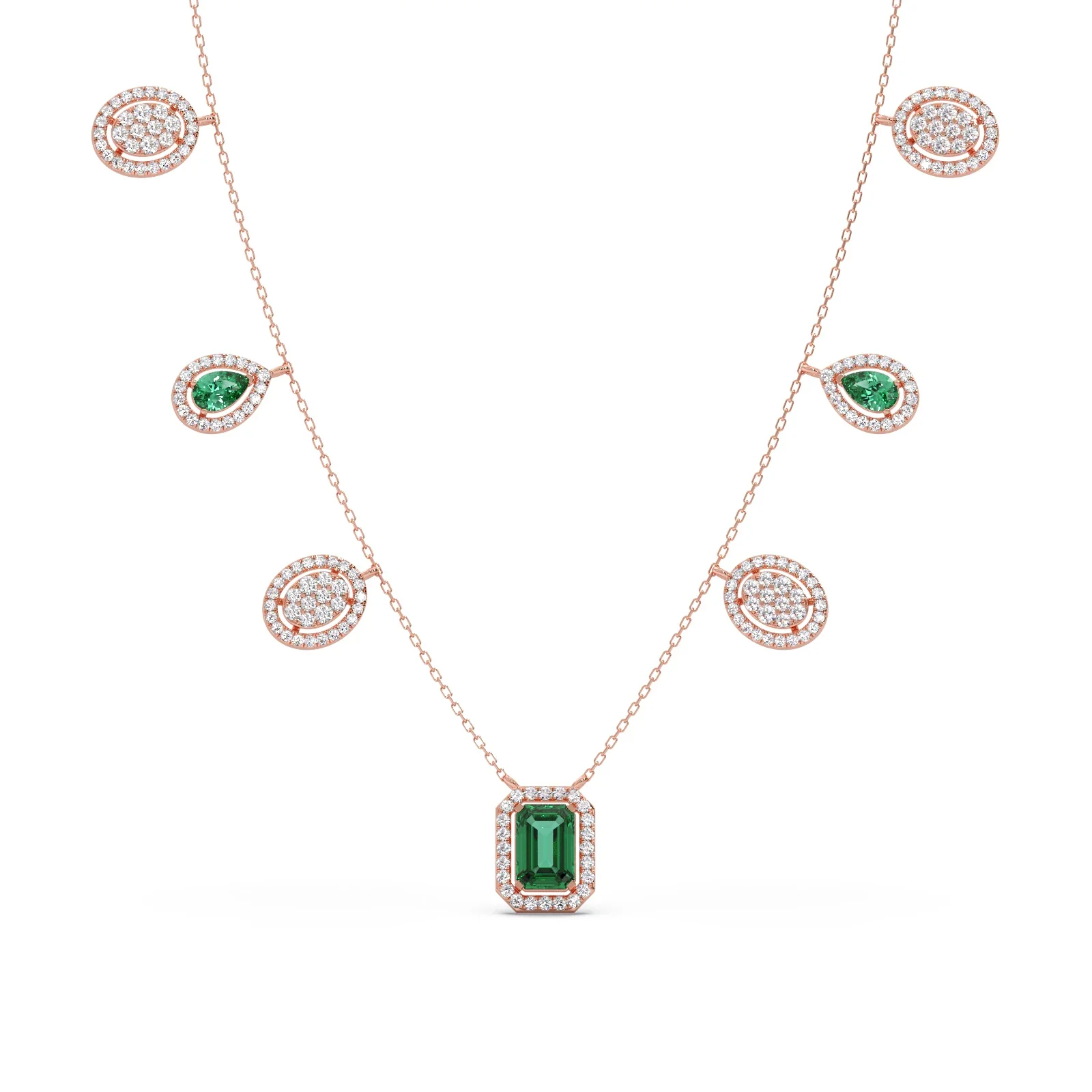Diamond and Green Gemstone Dangle Necklace - Image 5