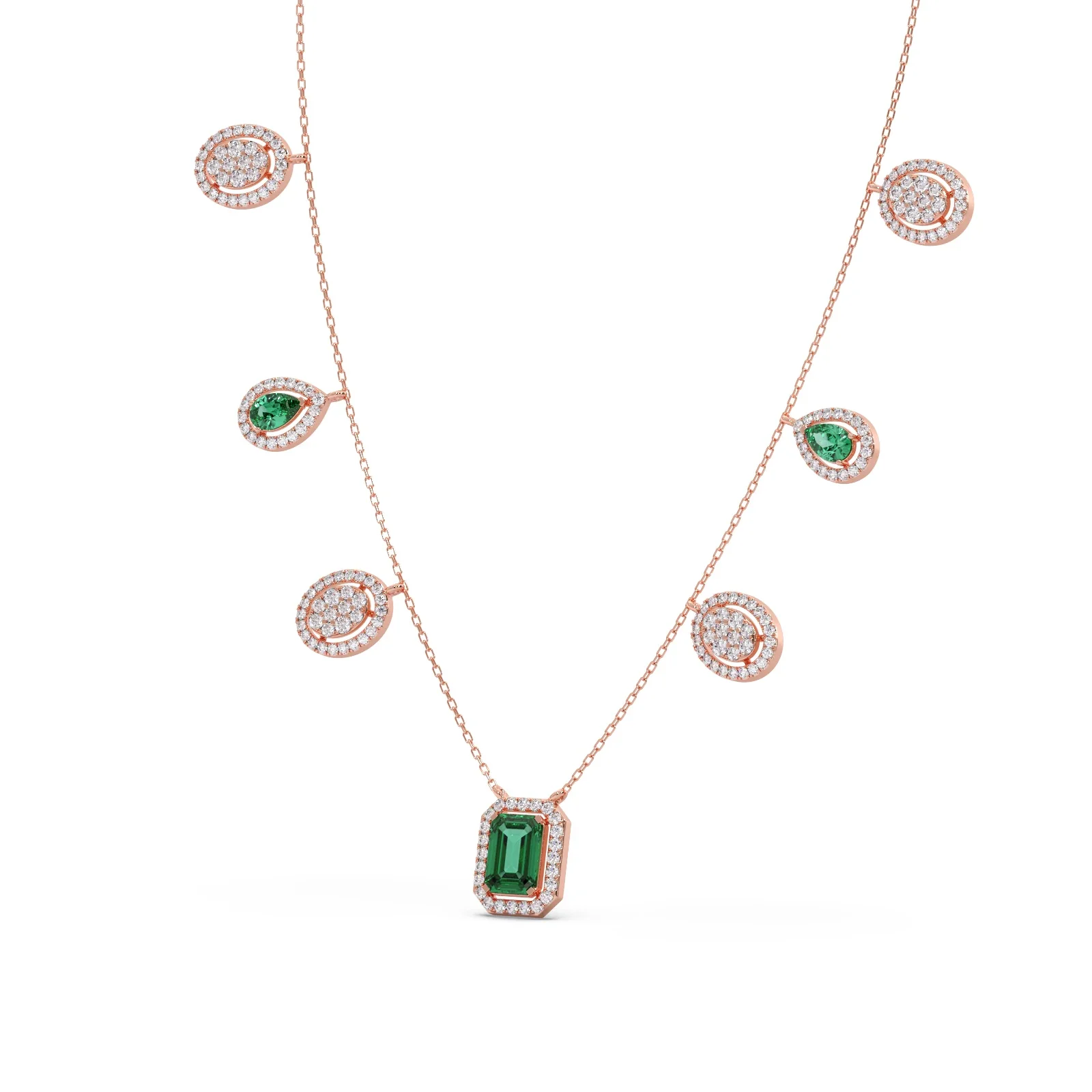 Diamond and Green Gemstone Dangle Necklace - Image 6