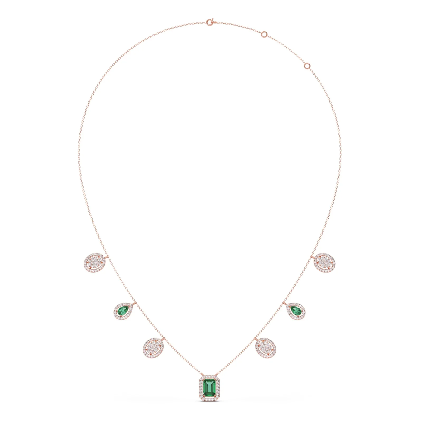 Diamond and Green Gemstone Dangle Necklace - Image 7