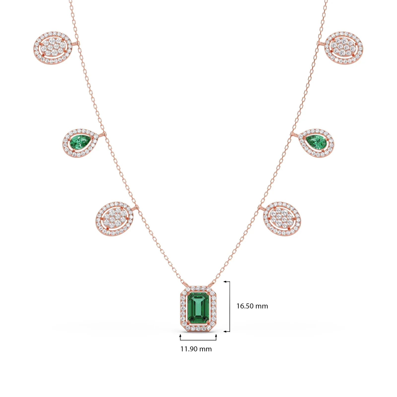 Diamond and Green Gemstone Dangle Necklace - Image 8