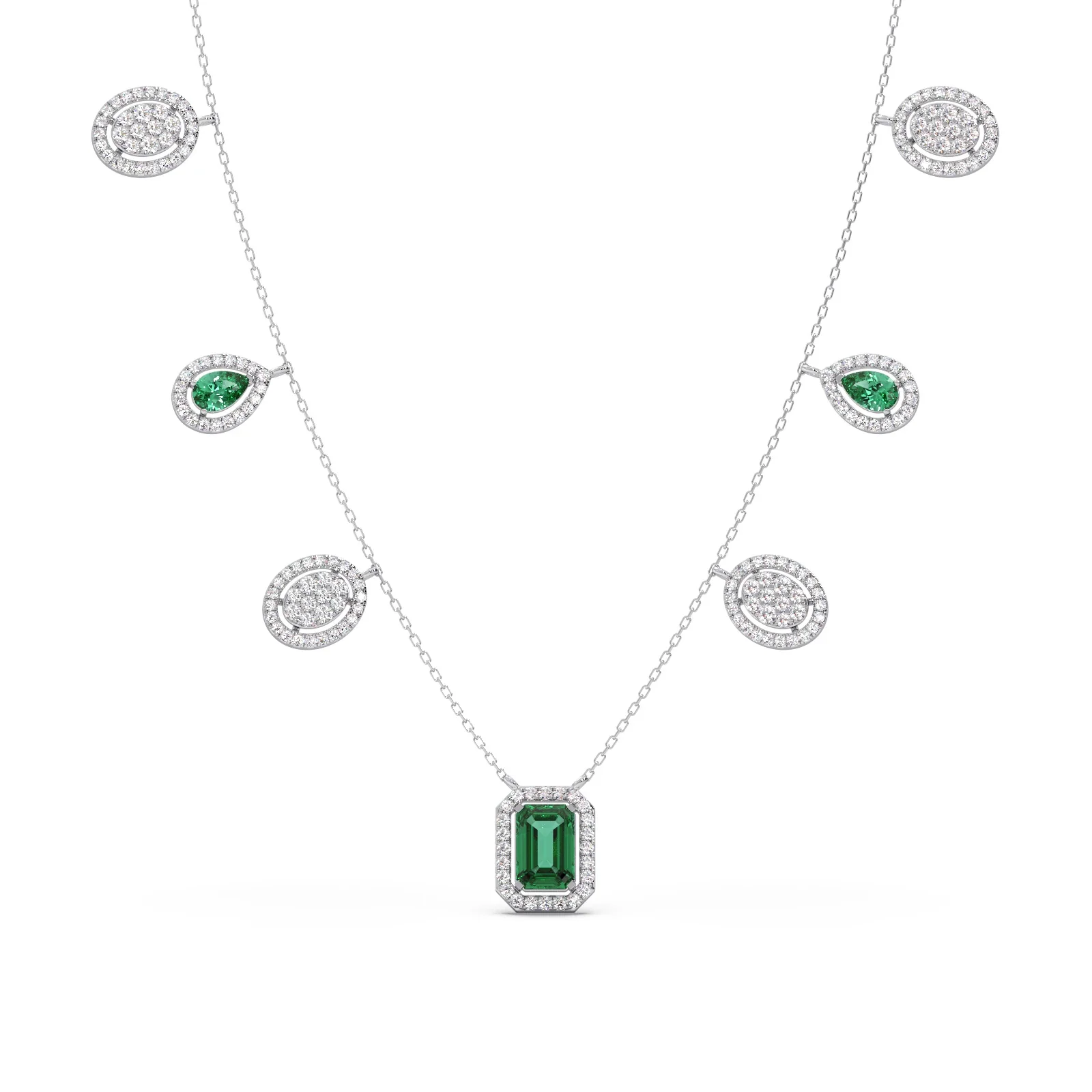 Diamond and Green Gemstone Dangle Necklace - Image 9
