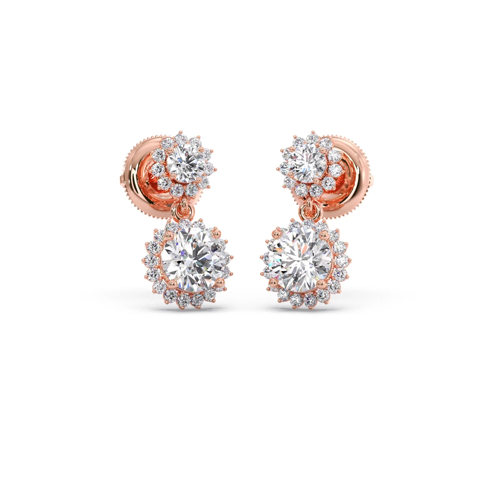 Double Halo Solitaire Drop Earrings - Image 5