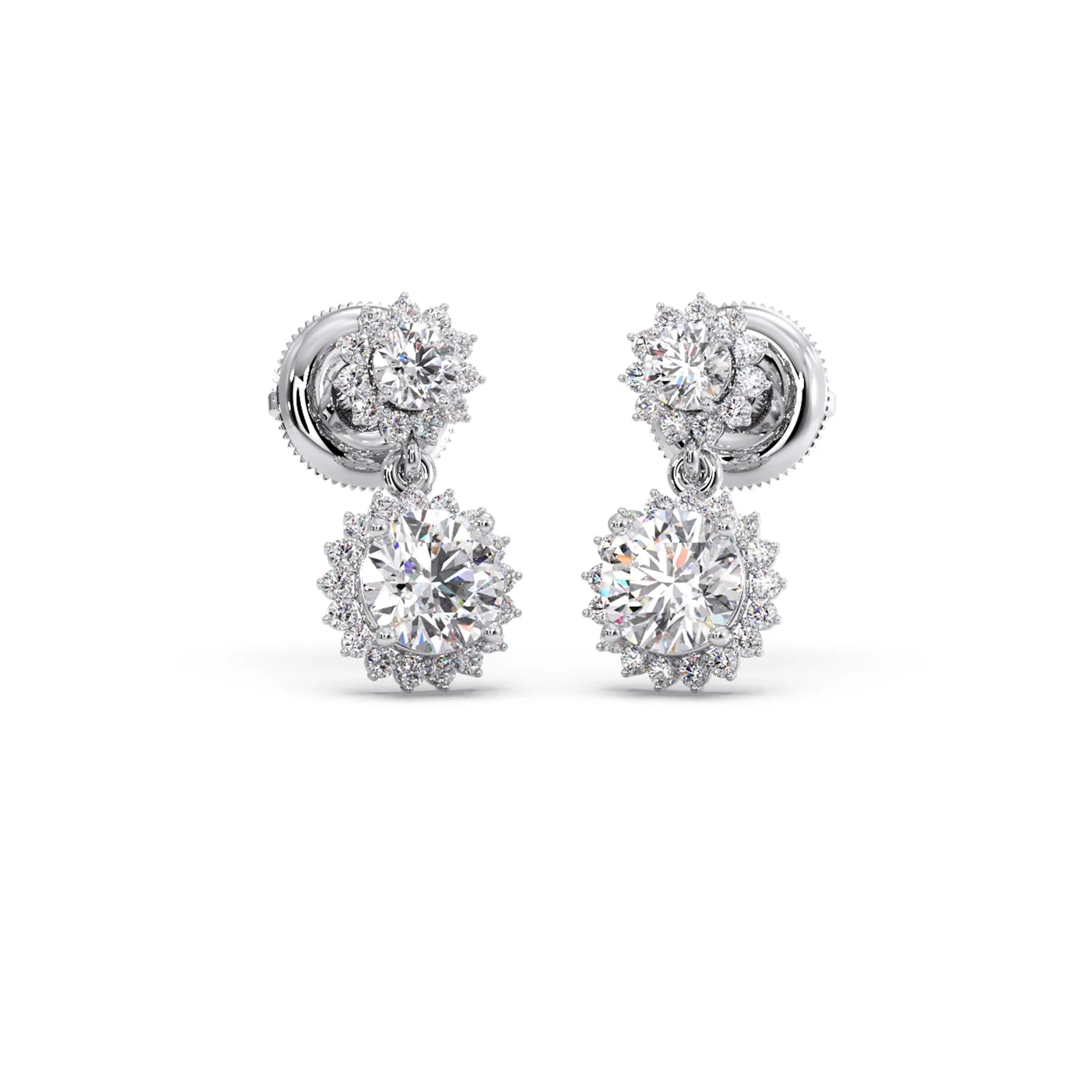 Double Halo Solitaire Drop Earrings - Image 9