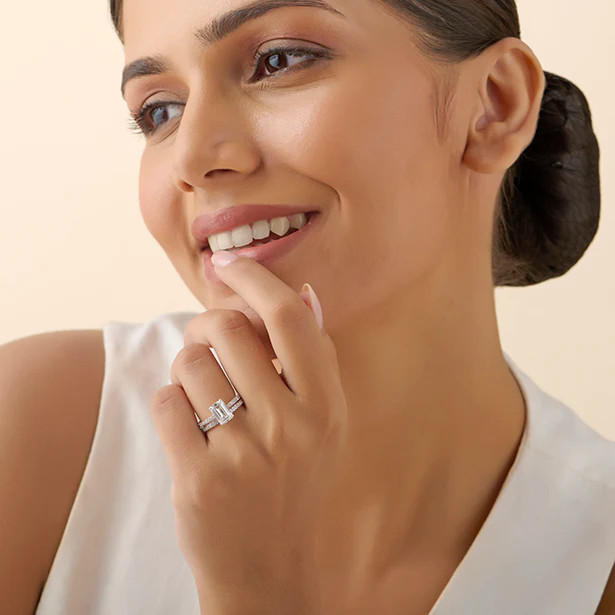 Dual Harmony Emerald Solitaire Diamond Ring - Image 15