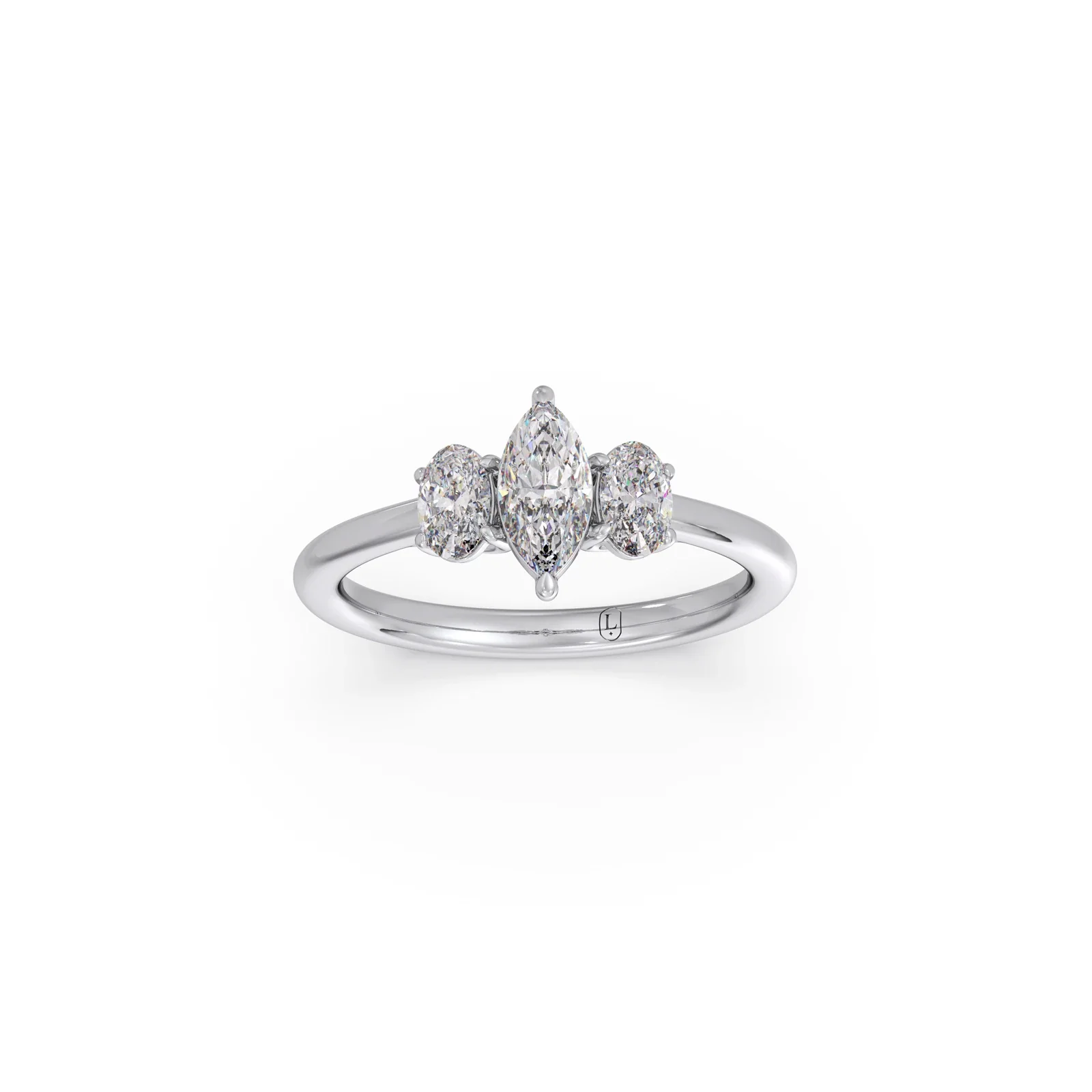 Elegant Marquise & Oval Cut Diamond Trilogy Ring - Image 10