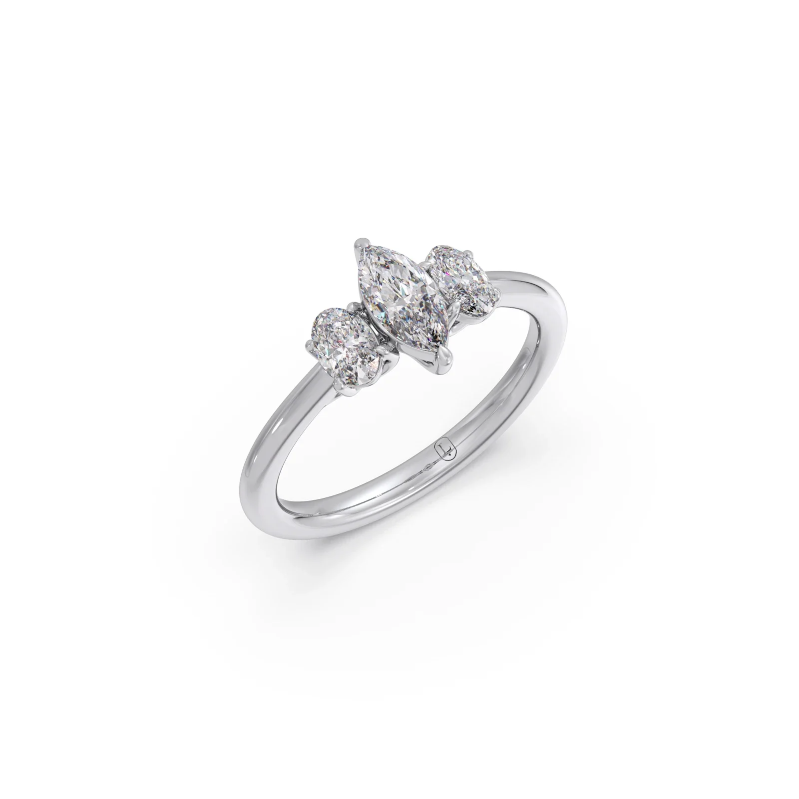 Elegant Marquise & Oval Cut Diamond Trilogy Ring - Image 9