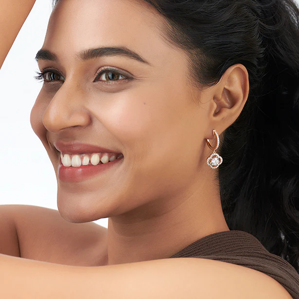 Floral Halo Diamond Dangles Earrings - Image 14