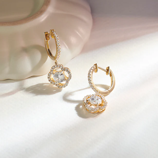 Floral Halo Diamond Dangles Earrings - Image 15