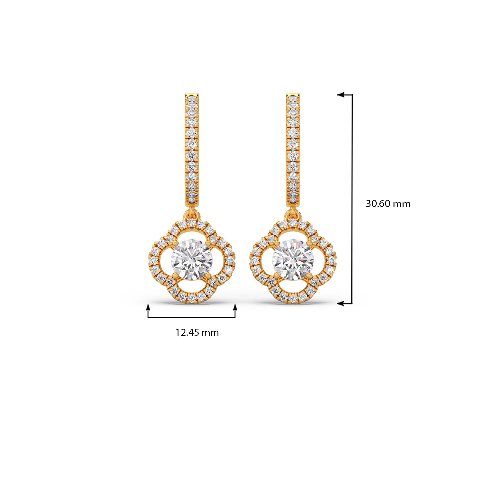 Floral Halo Diamond Dangles Earrings - Image 4