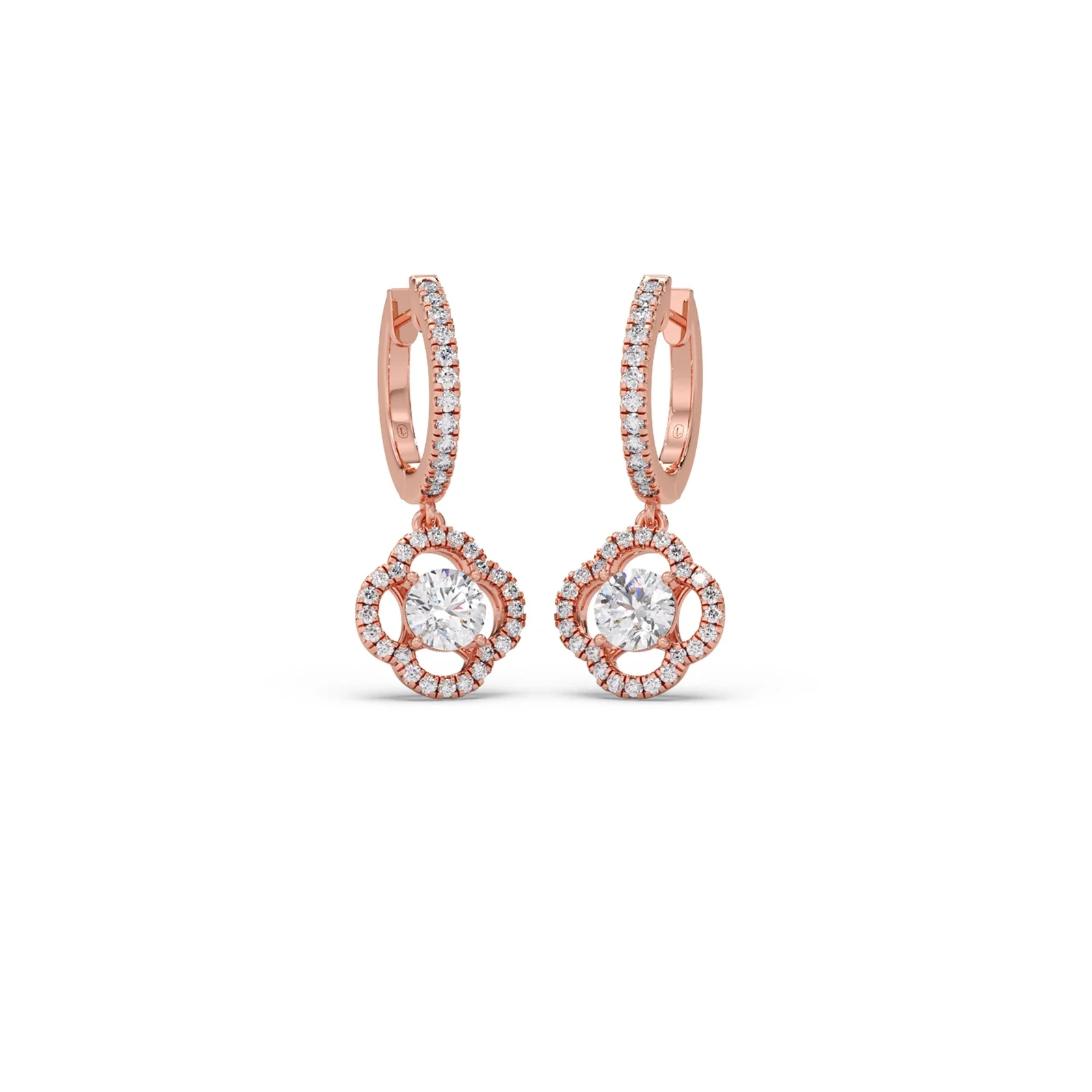 Floral Halo Diamond Dangles Earrings - Image 5