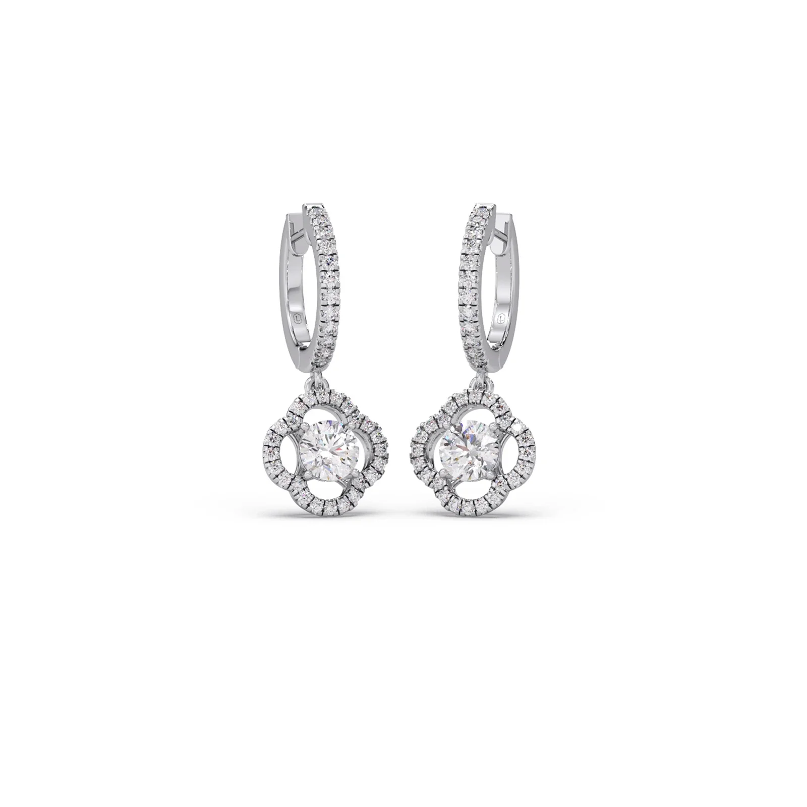 Floral Halo Diamond Dangles Earrings - Image 9