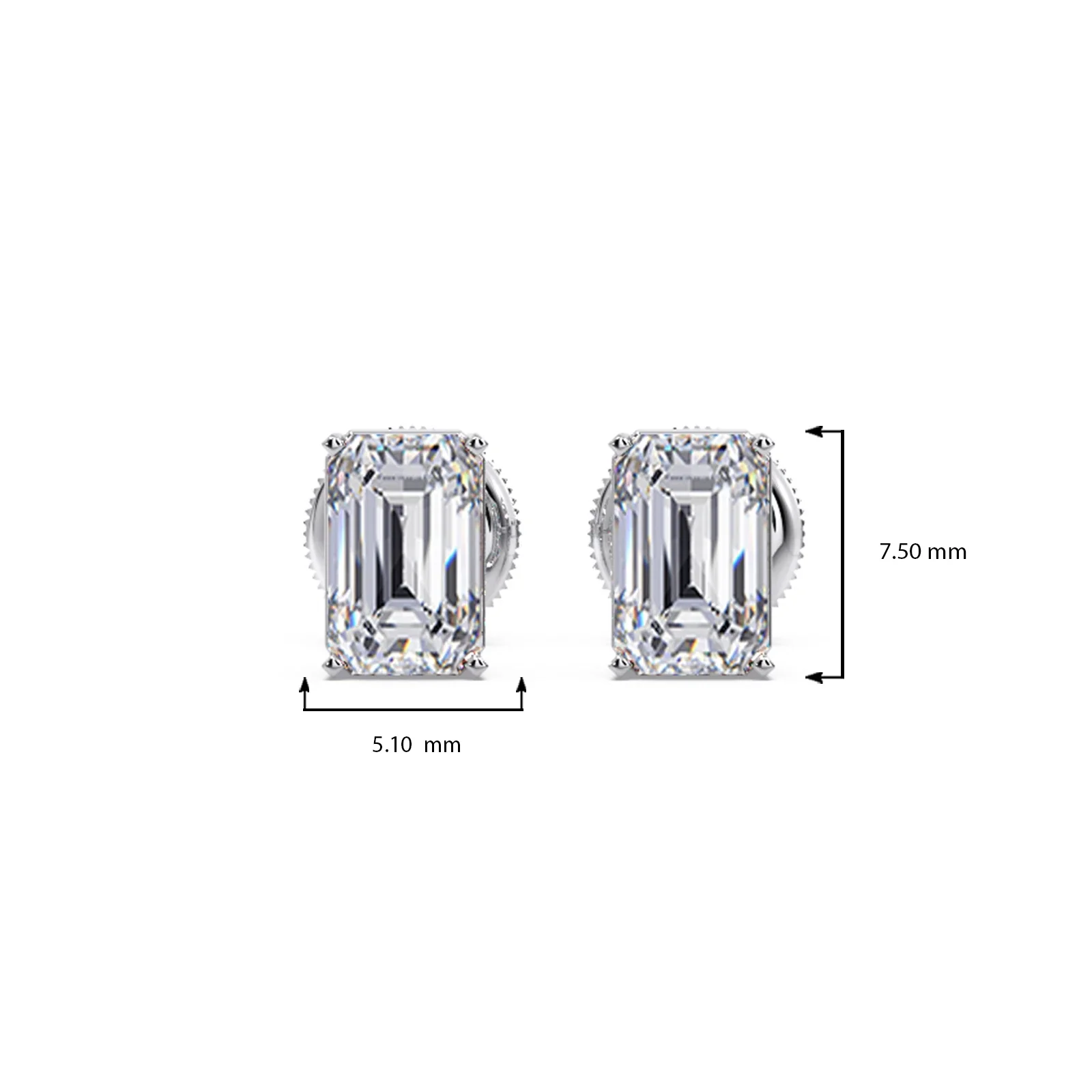 Four-Prong Emerald Cut Diamond Stud Earrings - Image 12