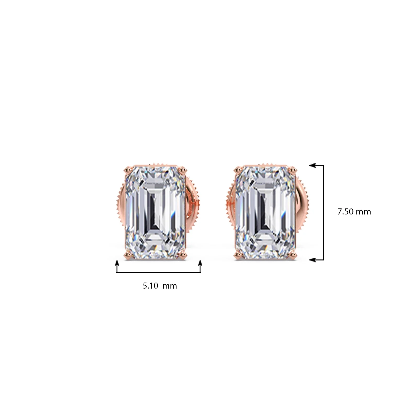 Four-Prong Emerald Cut Diamond Stud Earrings - Image 4