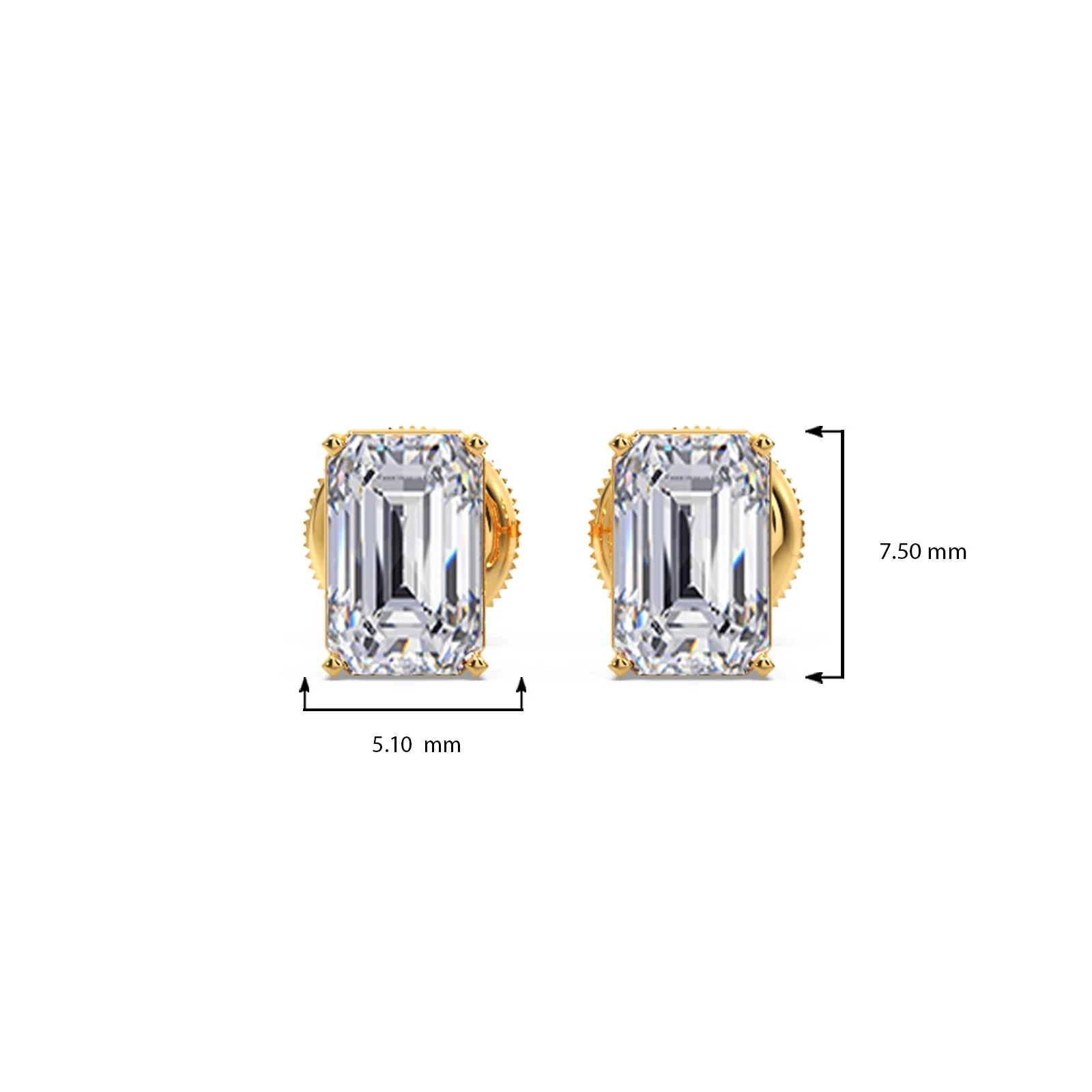 Four-Prong Emerald Cut Diamond Stud Earrings - Image 8