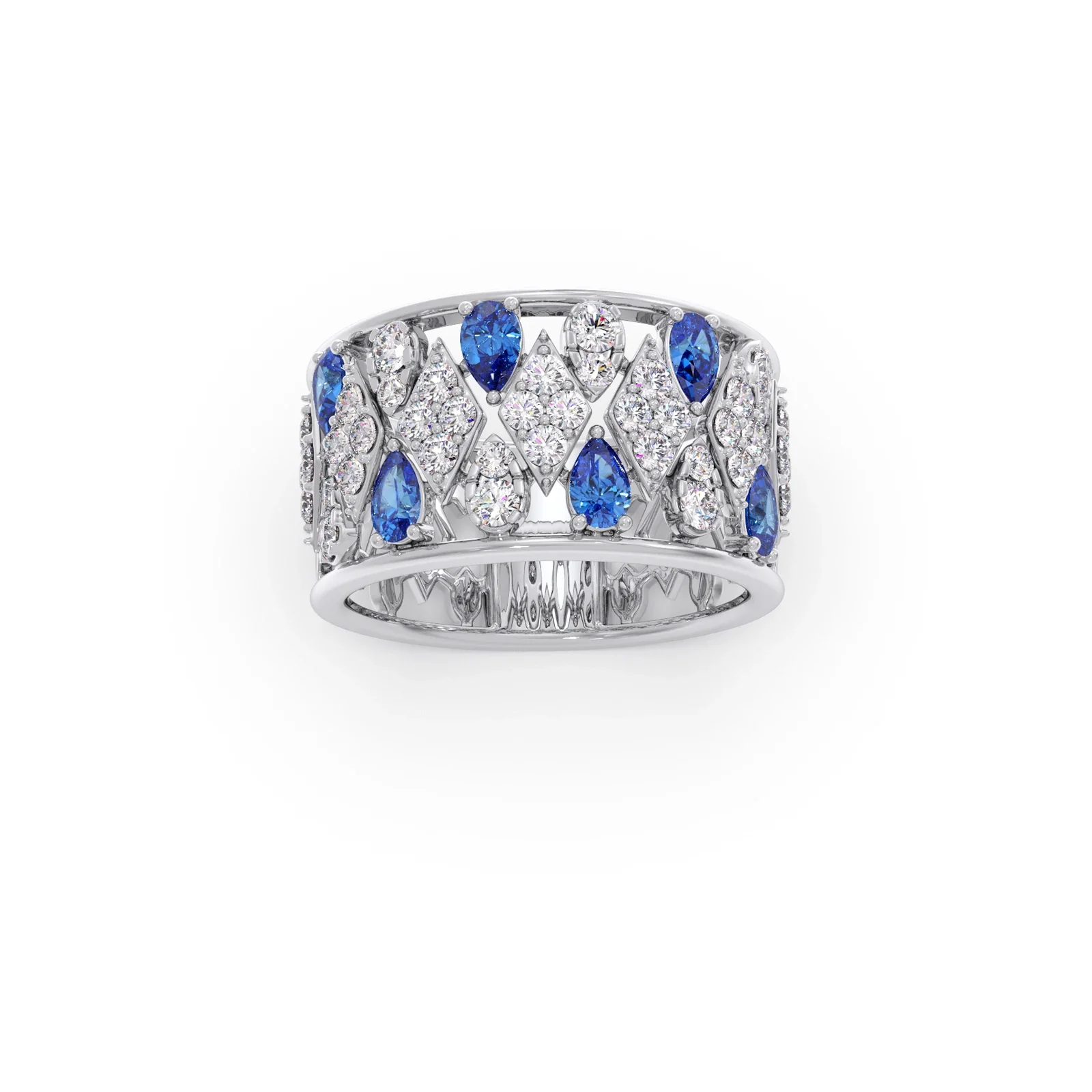 Gemstone & Diamond Wide Band Ring - Image 12