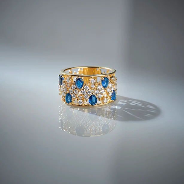 Gemstone & Diamond Wide Band Ring - Image 3