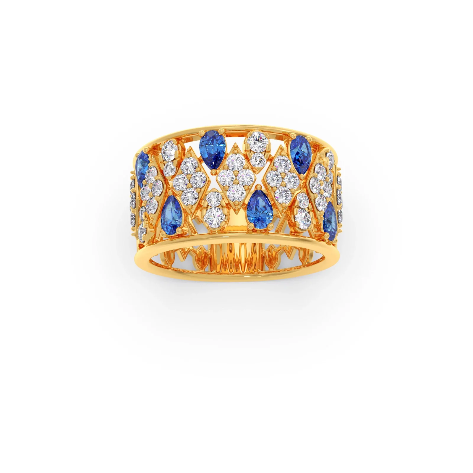 Gemstone & Diamond Wide Band Ring - Image 4