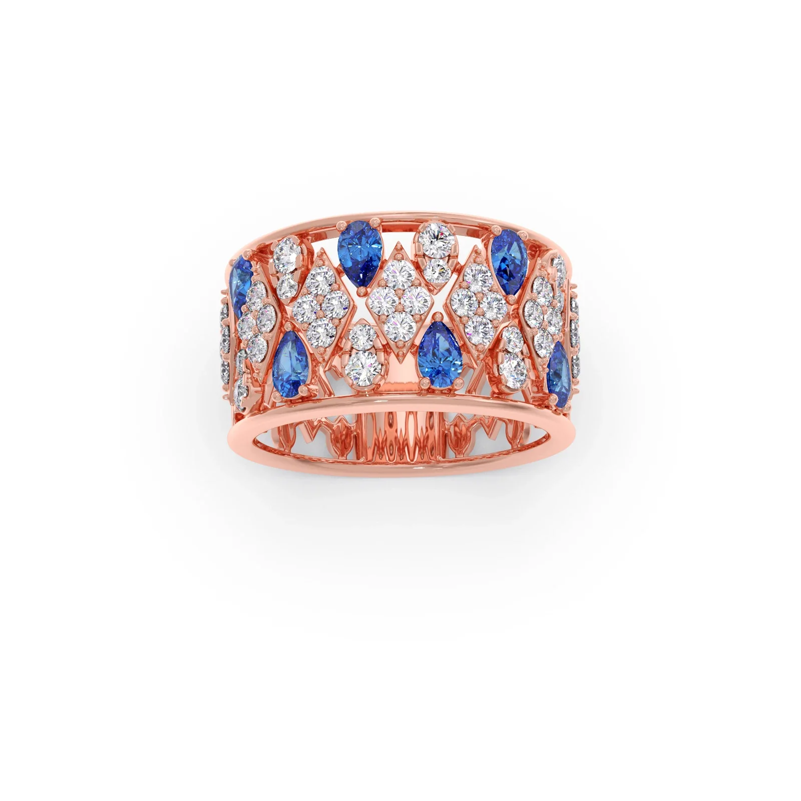 Gemstone & Diamond Wide Band Ring - Image 8