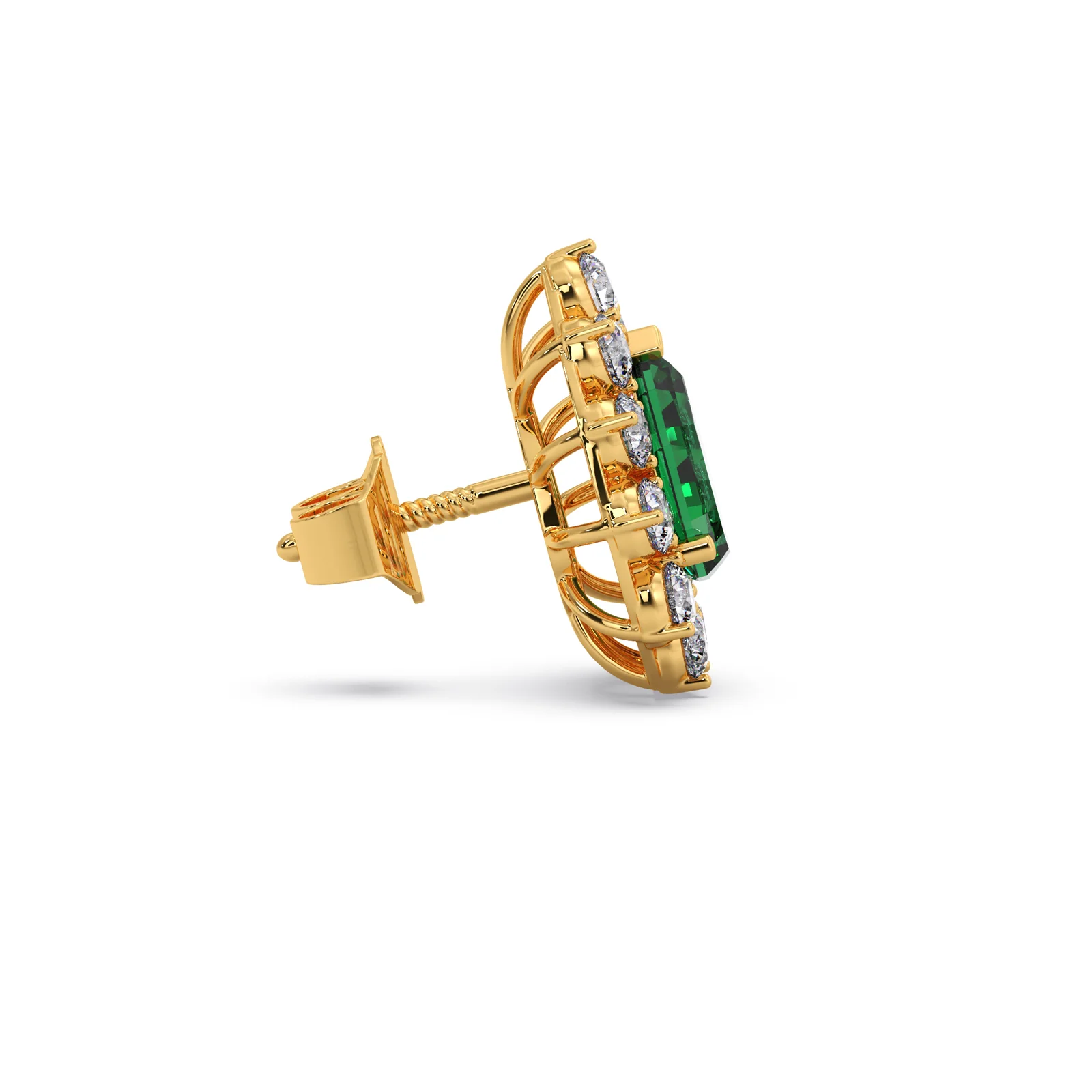 Green Gemstone and Diamond Blossom Earrings - Image 3