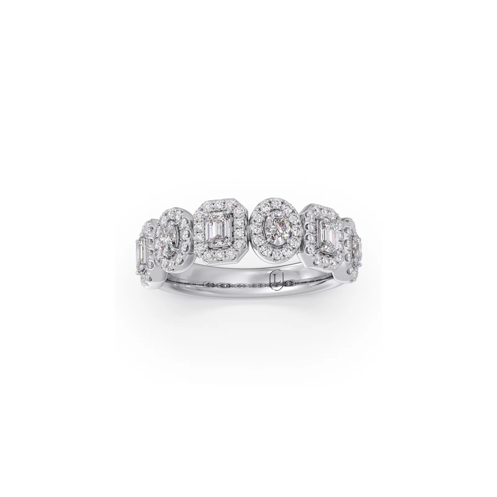 Halo Emerald & Oval Diamond Half Eternity Ring - Image 10