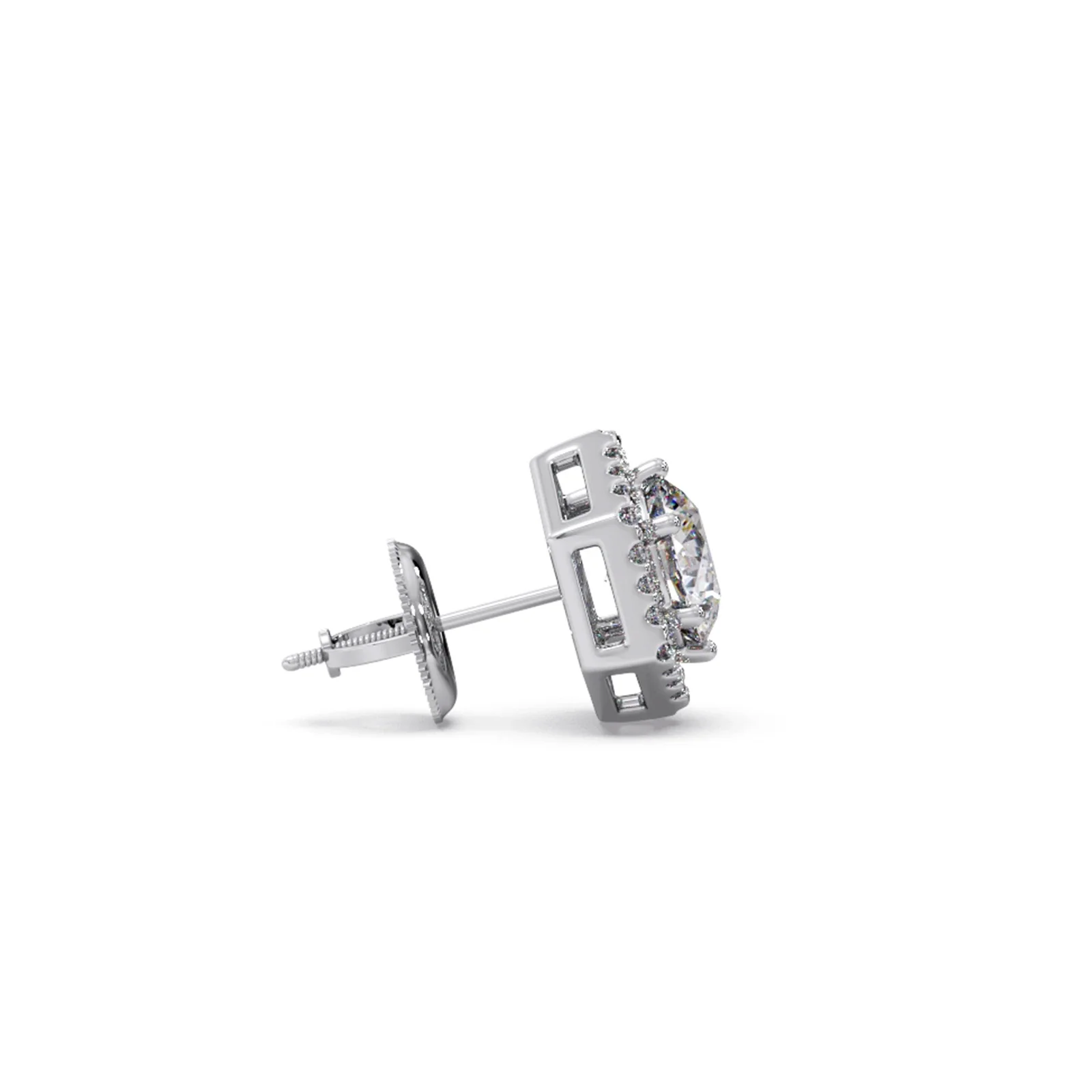 Hexagon Halo Round Diamond Stud Earrings - Image 11