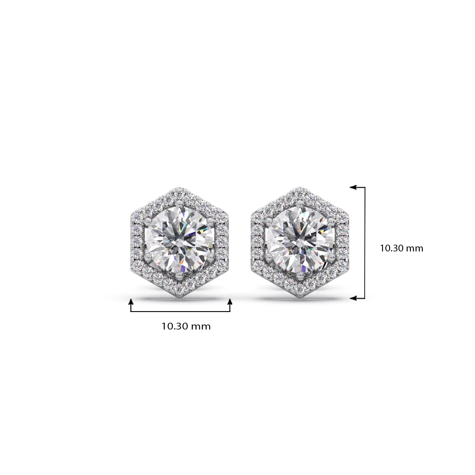 Hexagon Halo Round Diamond Stud Earrings - Image 12