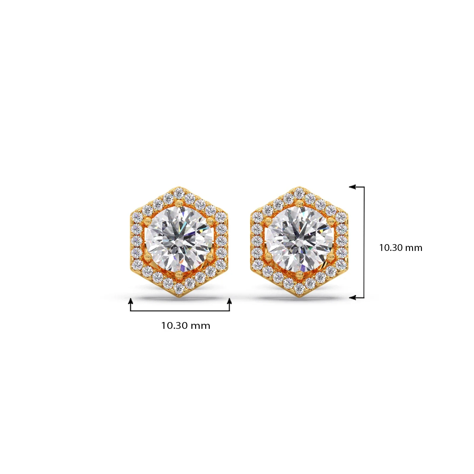 Hexagon Halo Round Diamond Stud Earrings - Image 4