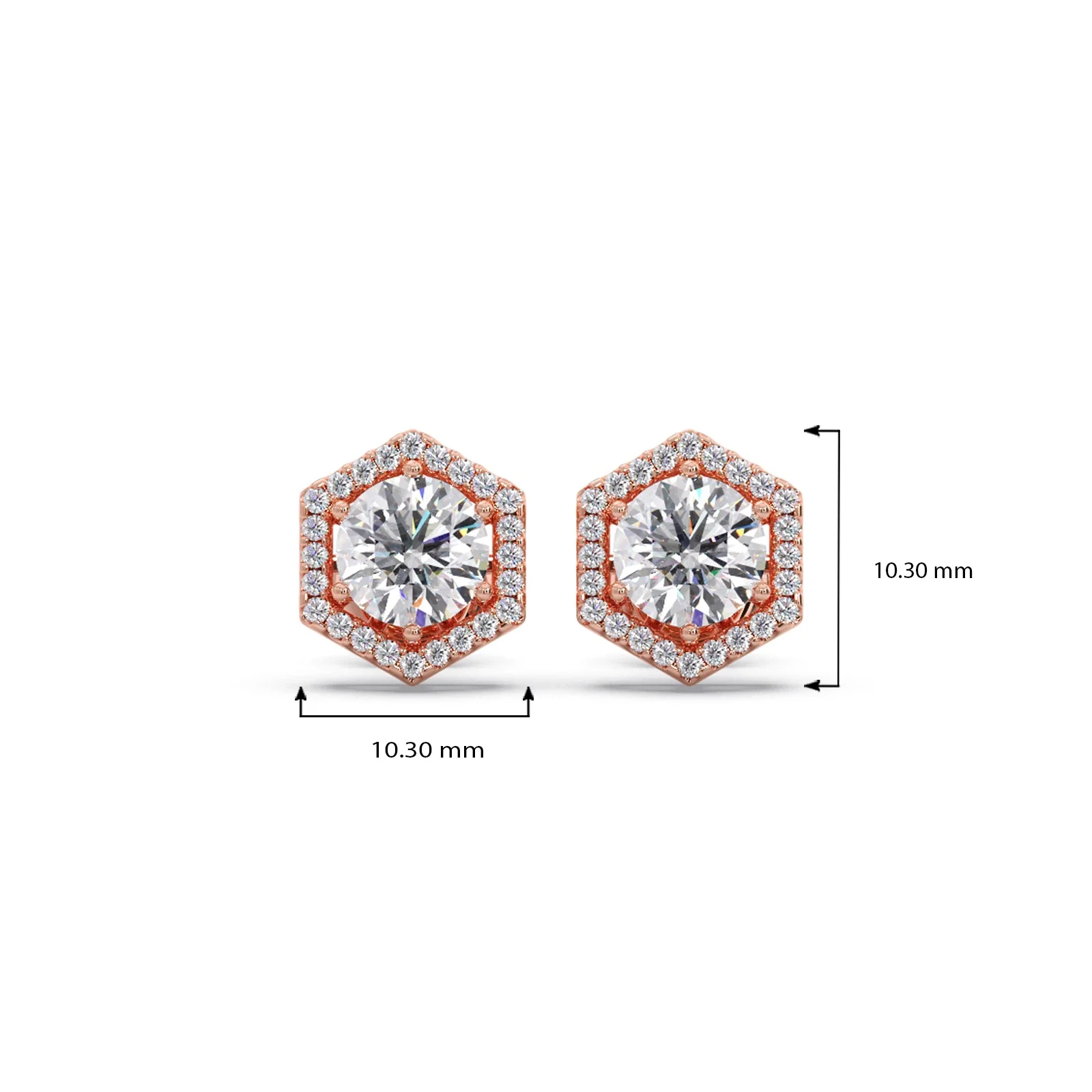 Hexagon Halo Round Diamond Stud Earrings - Image 8