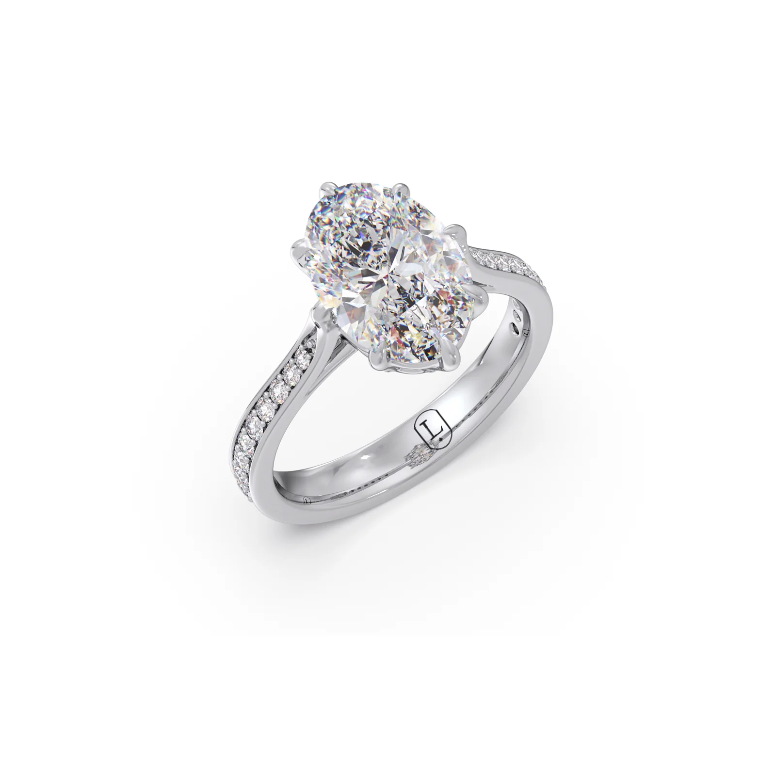 Oval Cut & Round Side Stone Diamond Ring - Image 9