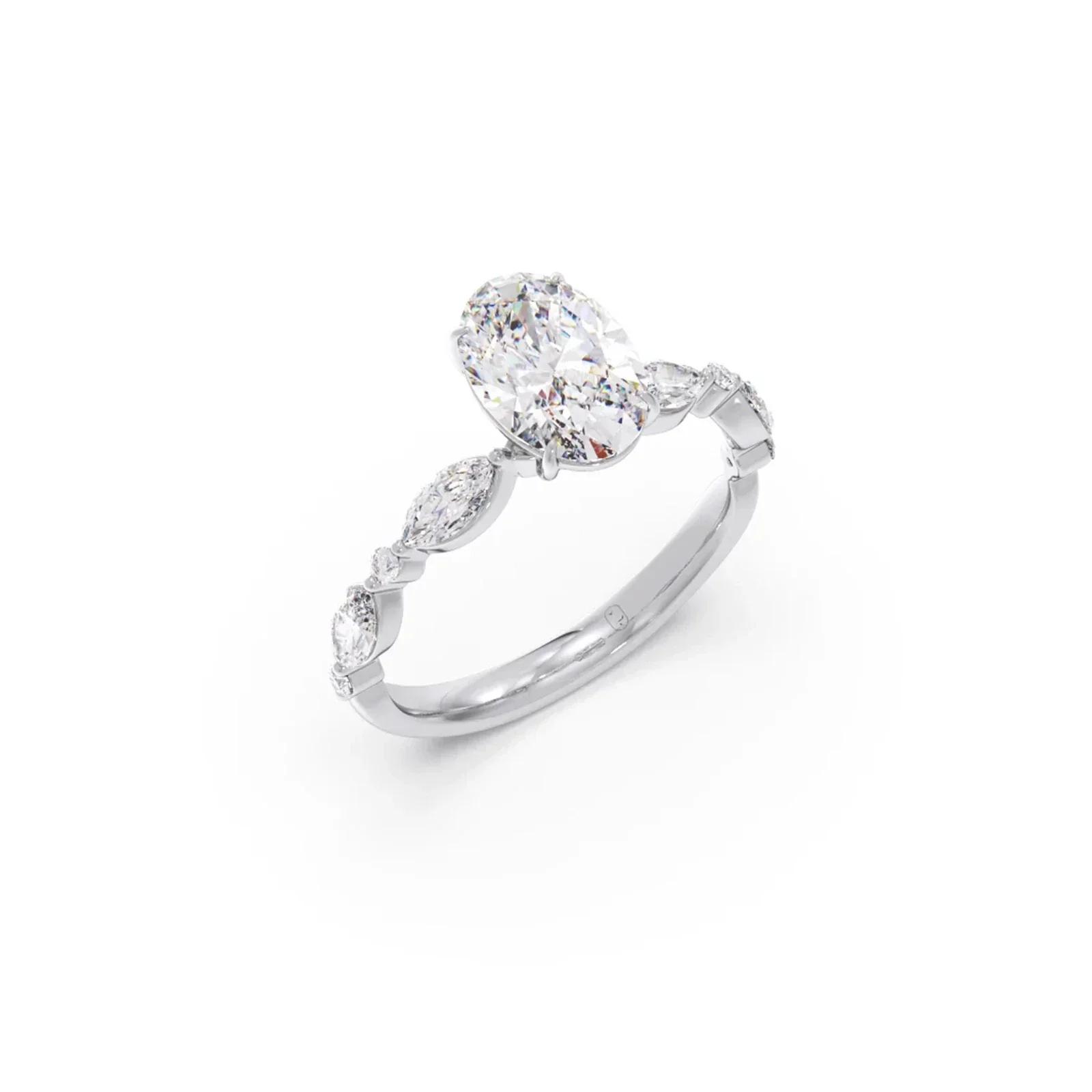 Oval Cut with Side Diamonds Accent Engagement Ring - Image 9