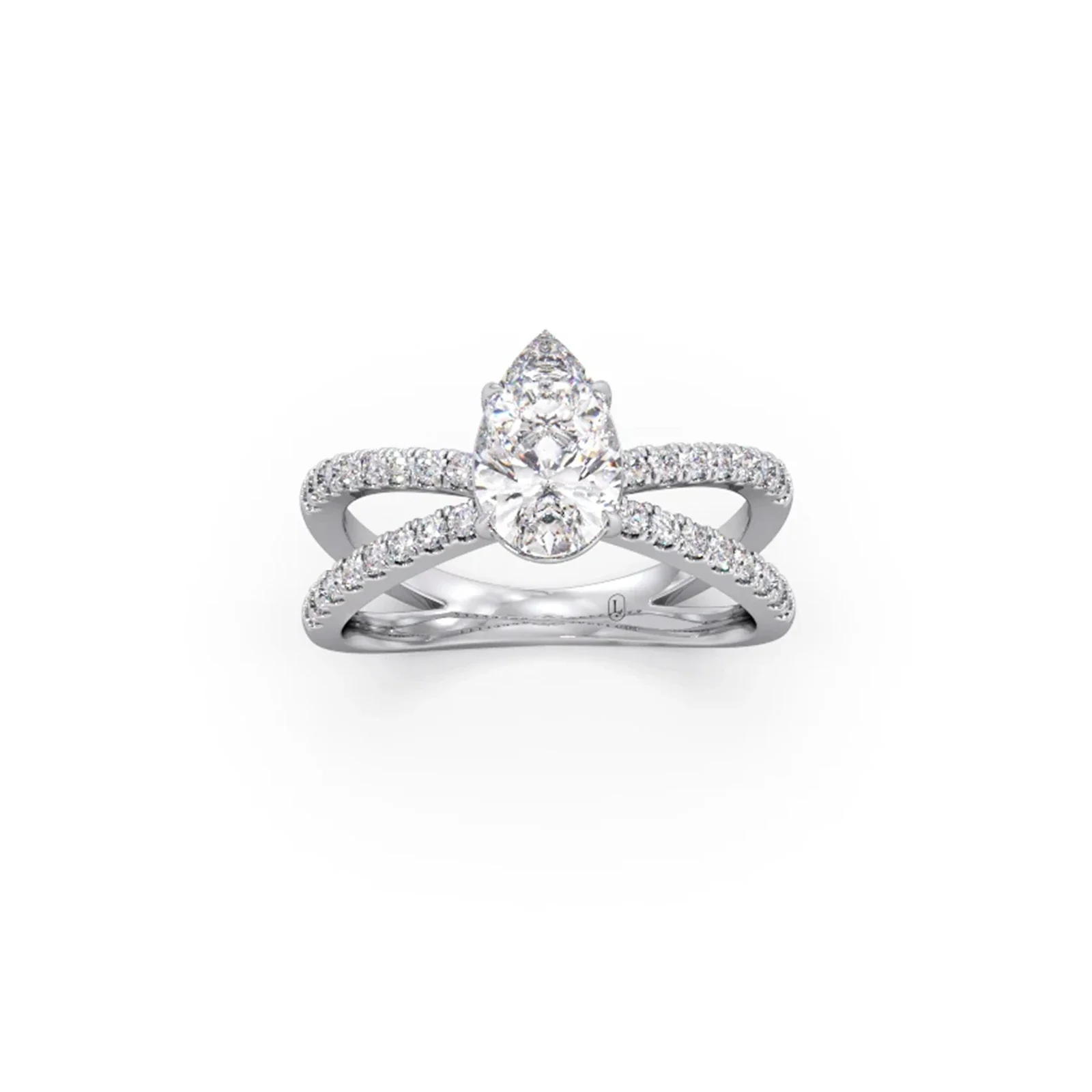 Pear Diamond Crossover Micro Pave Engagement Ring - Image 10