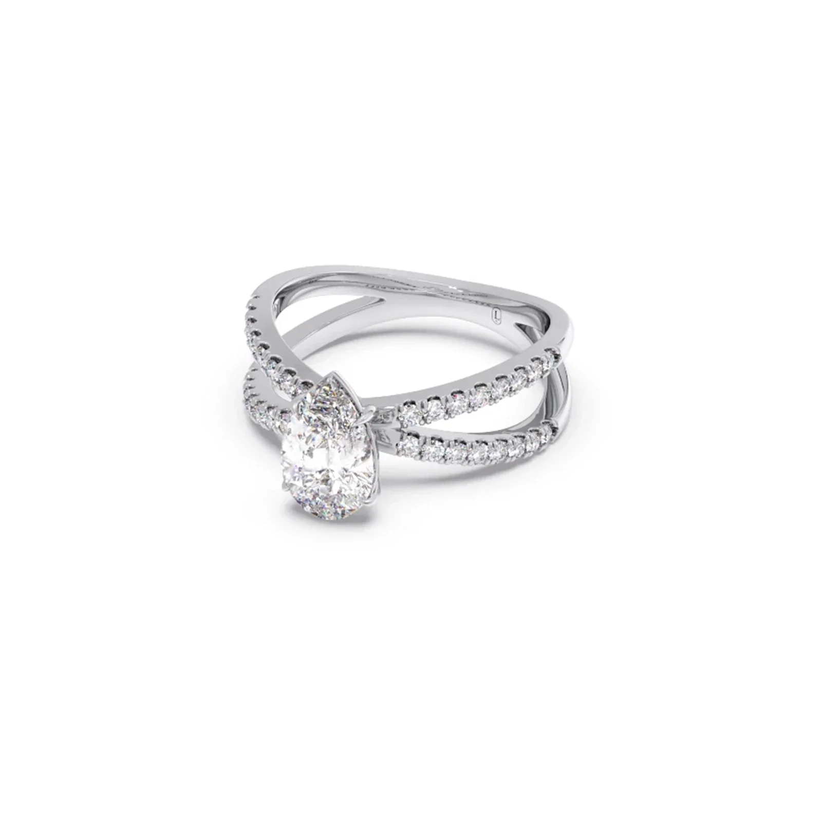 Pear Diamond Crossover Micro Pave Engagement Ring - Image 12