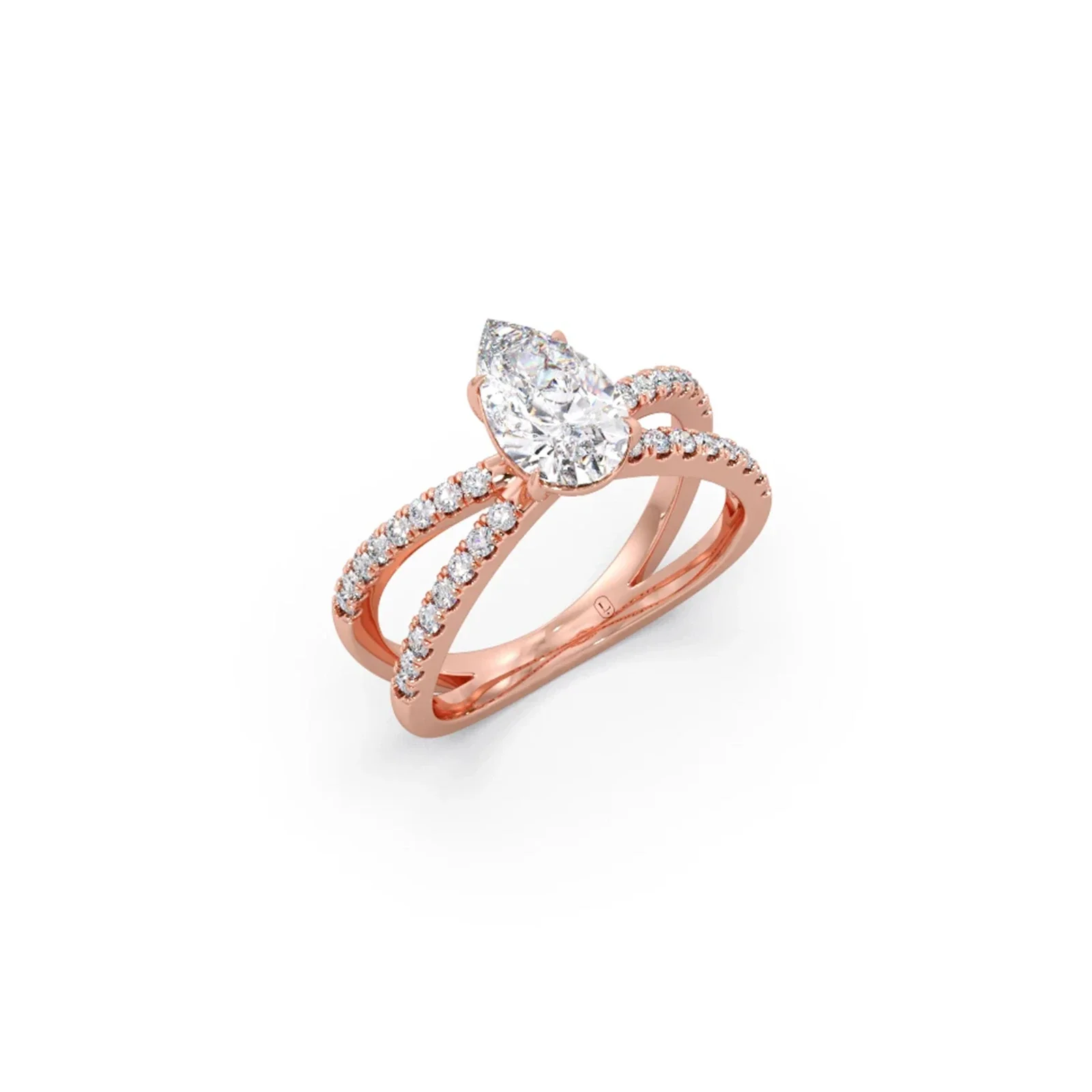 Pear Diamond Crossover Micro Pave Engagement Ring - Image 5