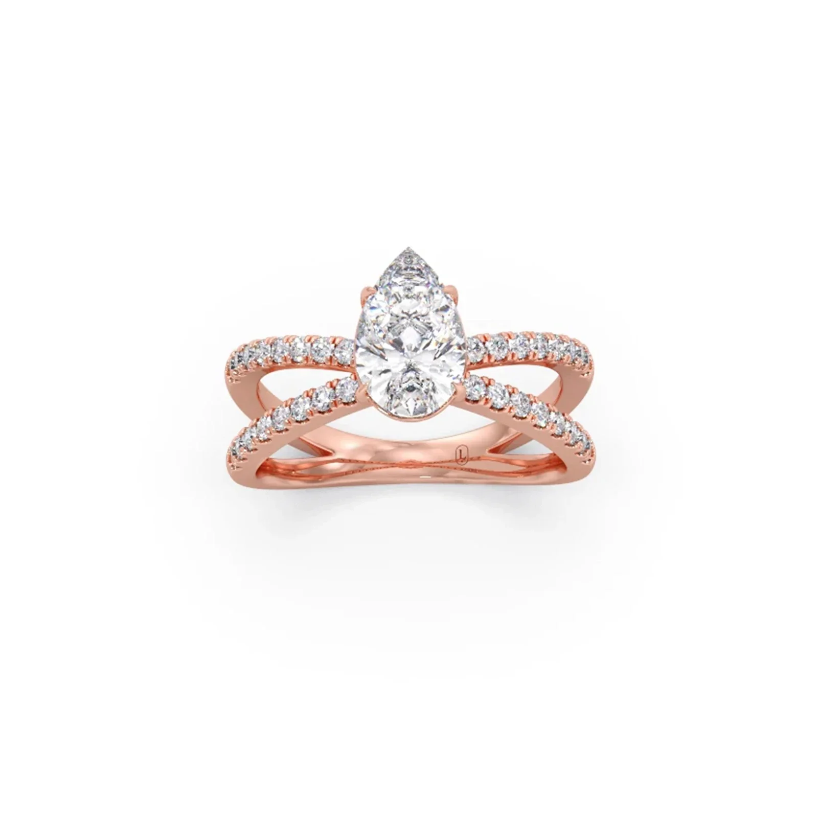 Pear Diamond Crossover Micro Pave Engagement Ring - Image 6
