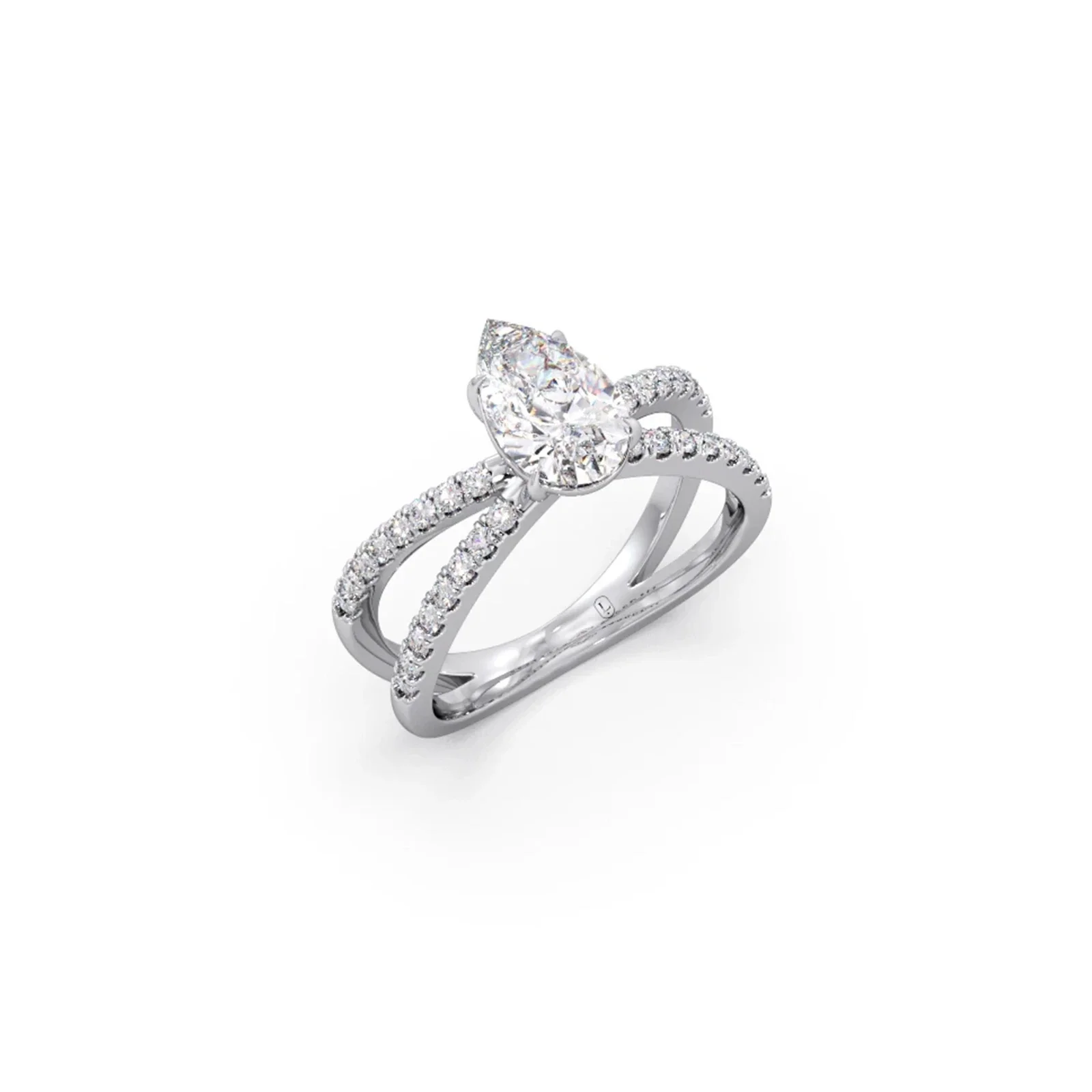 Pear Diamond Crossover Micro Pave Engagement Ring - Image 9