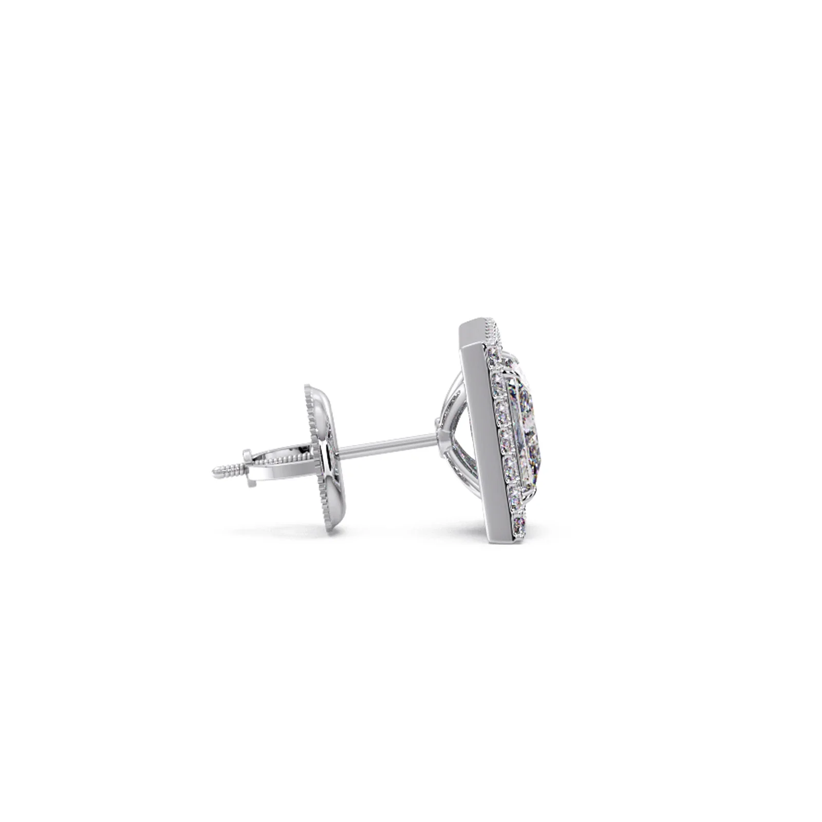 Princess Cut Diamond Halo Stud Earrings - Image 3