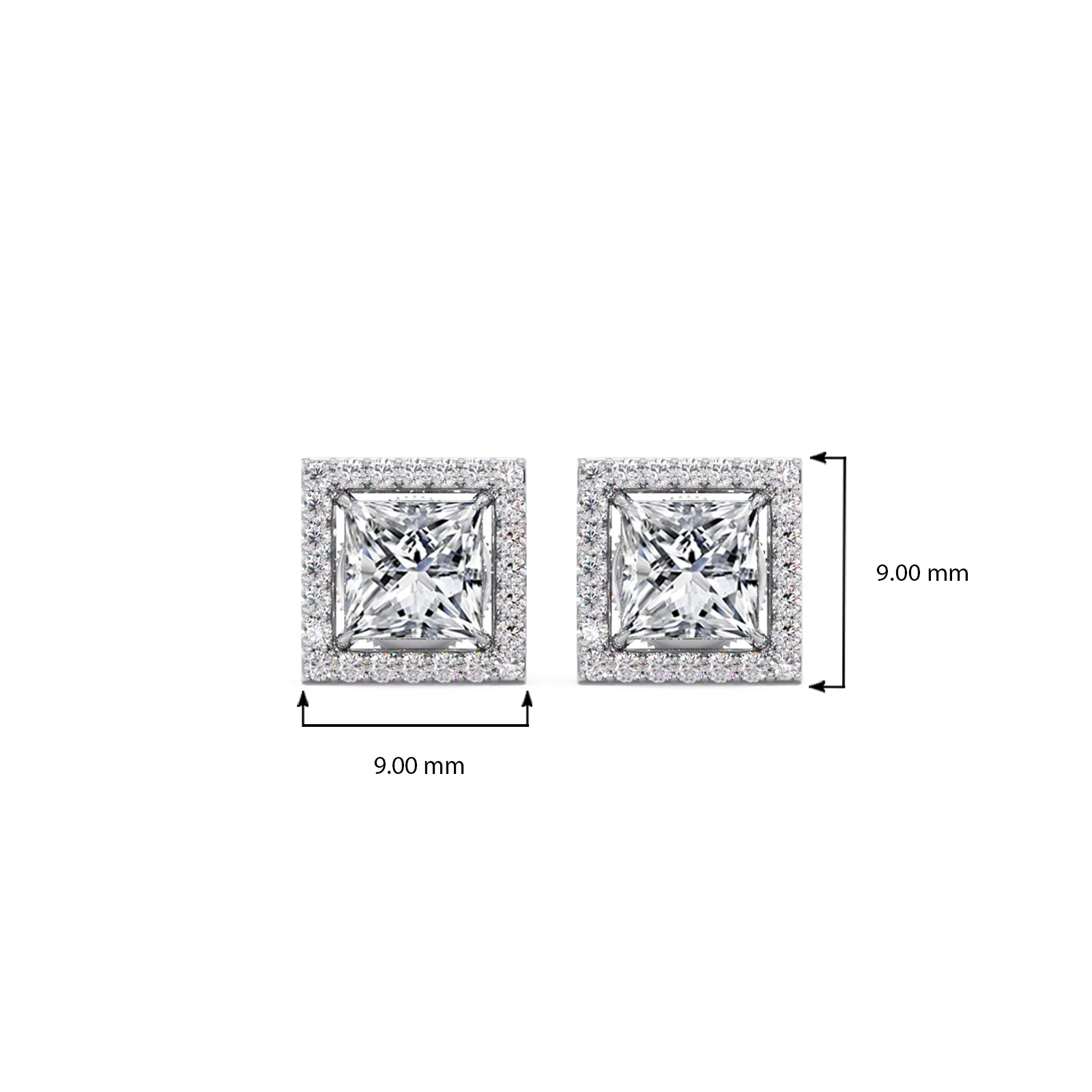 Princess Cut Diamond Halo Stud Earrings - Image 4