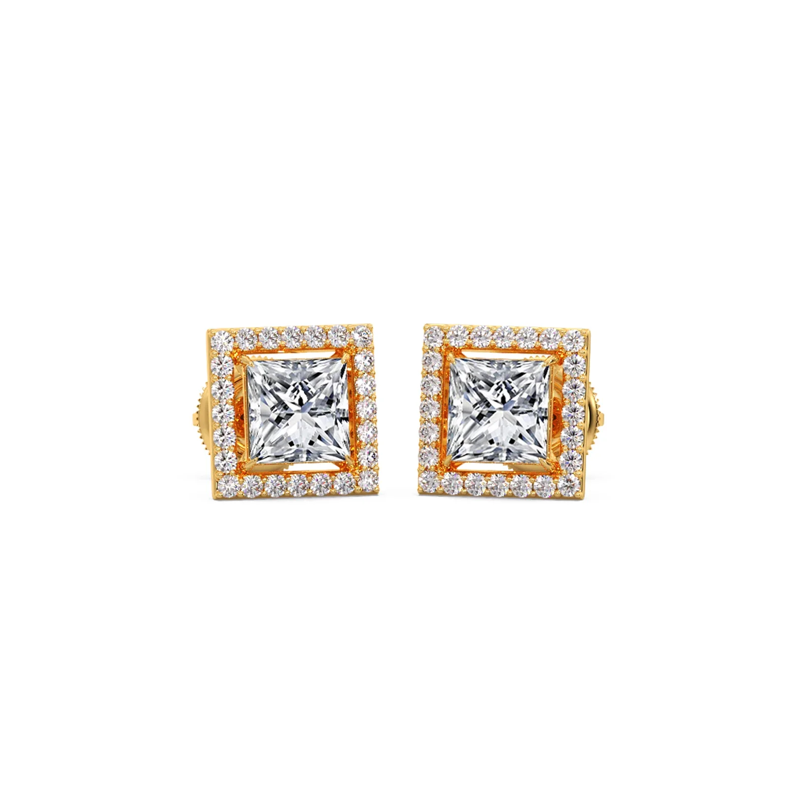 Princess Cut Diamond Halo Stud Earrings - Image 5