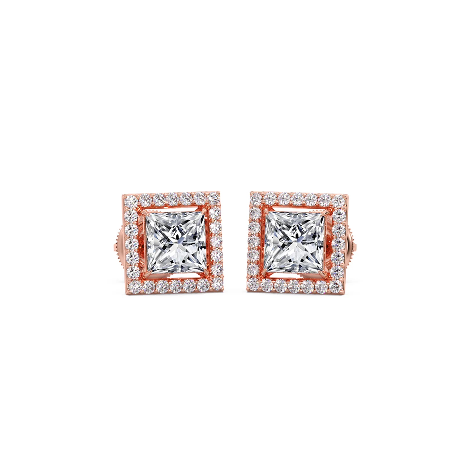 Princess Cut Diamond Halo Stud Earrings - Image 9