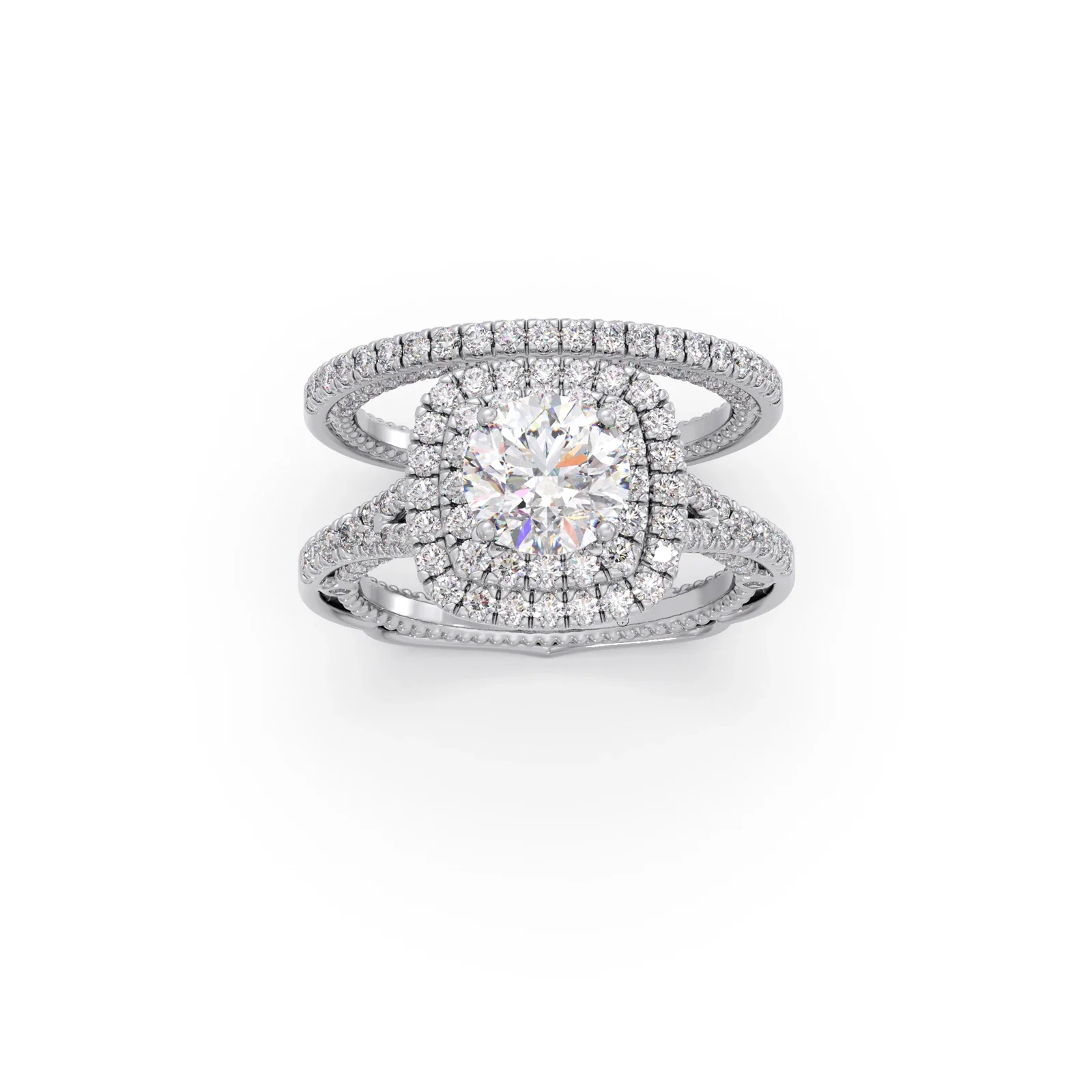Round Solitaire Stackable Ring with Diamond Shoulders - Image 10