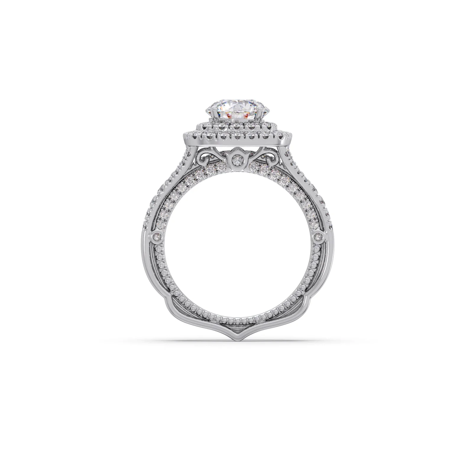 Round Solitaire Stackable Ring with Diamond Shoulders - Image 11